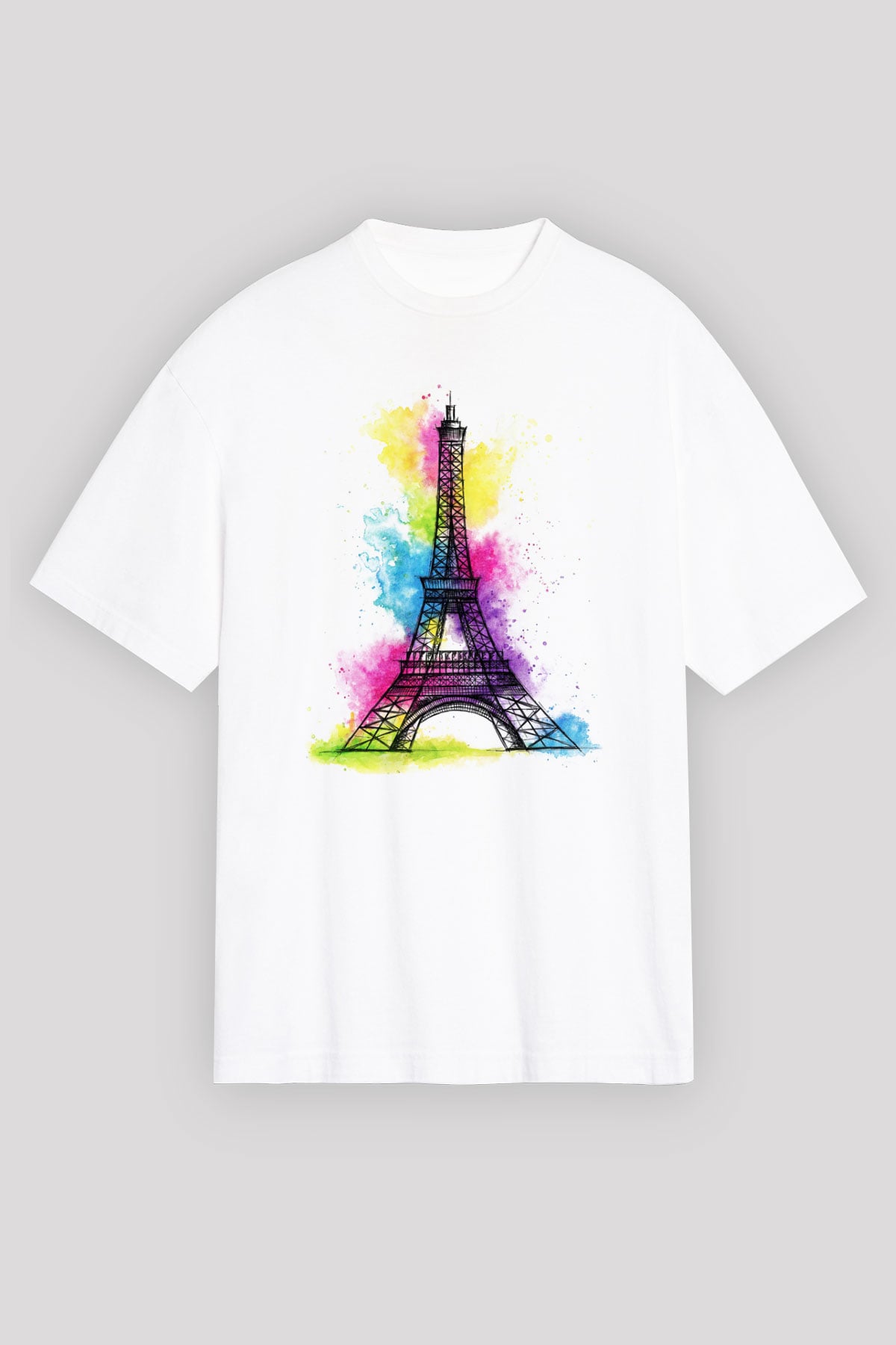 Eyfel Kulesi Beyaz Unisex Oversize Tişört T-Shirt