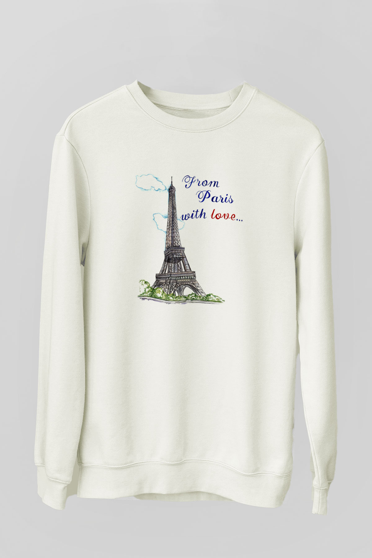 Eyfel Kulesi Beyaz Unisex Sweatshirt