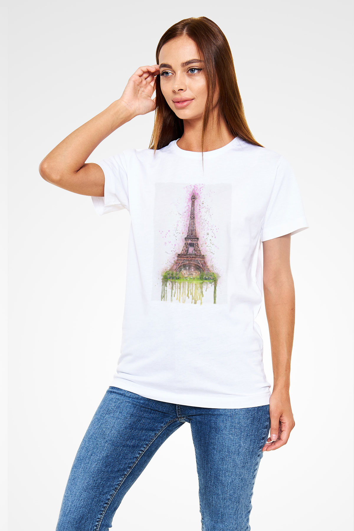 Eyfel Kulesi Beyaz Unisex Tişört T-Shirt - TişörtFabrikası