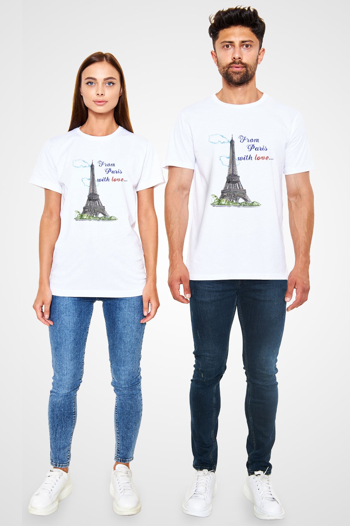 Eyfel Kulesi Beyaz Unisex Tişört T-Shirt - TişörtFabrikası