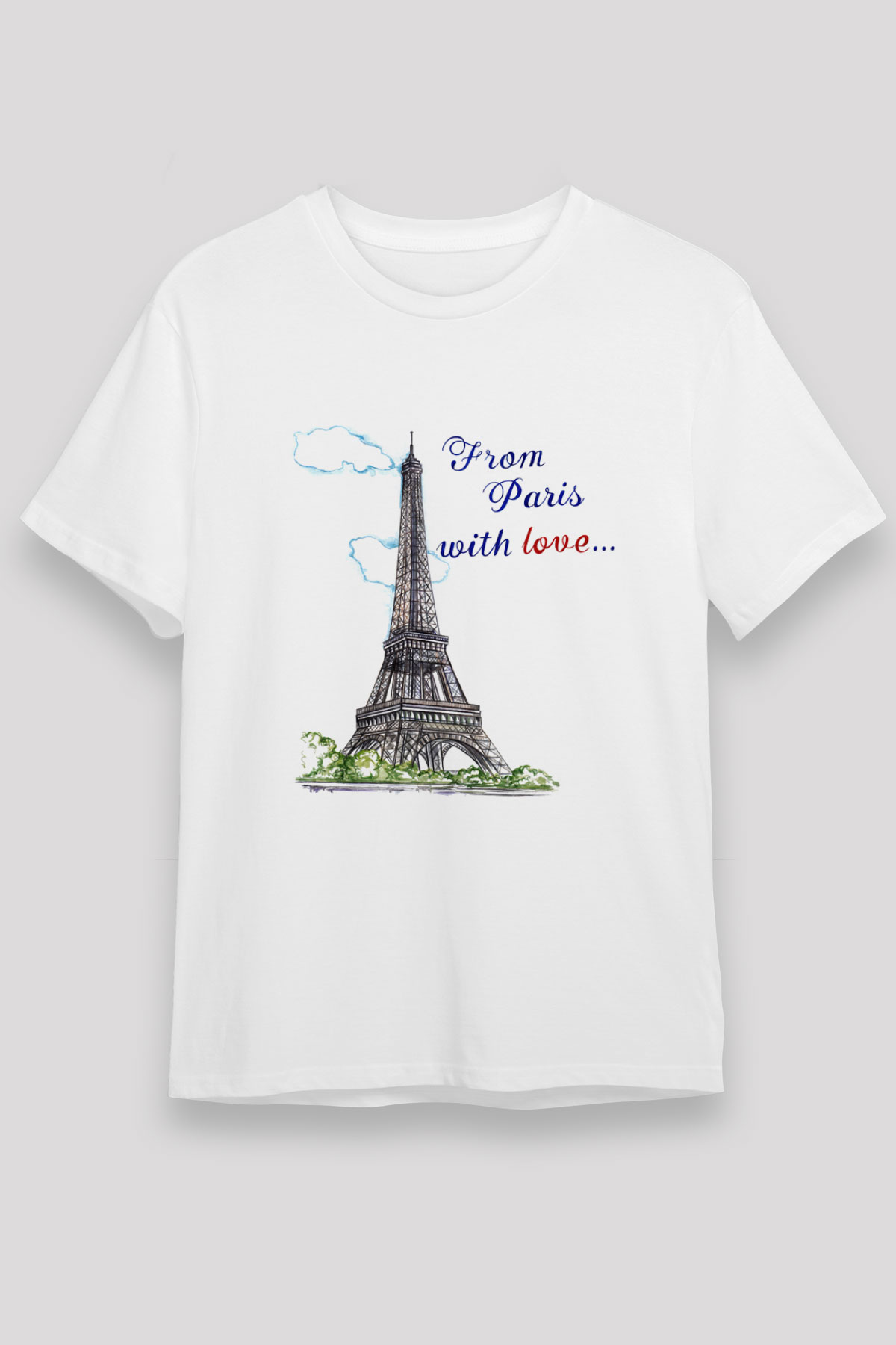 Eyfel Kulesi Beyaz Unisex Tişört T-Shirt - TişörtFabrikası