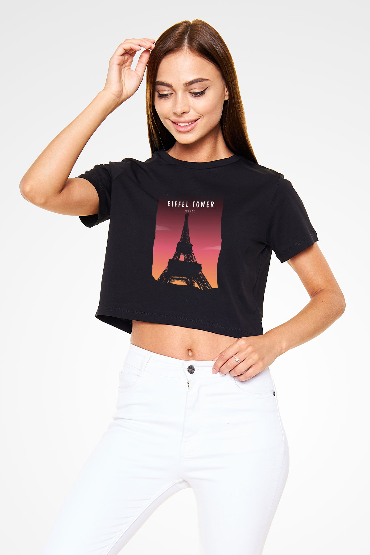 Eyfel Kulesi Siyah  Crop Top Tişört