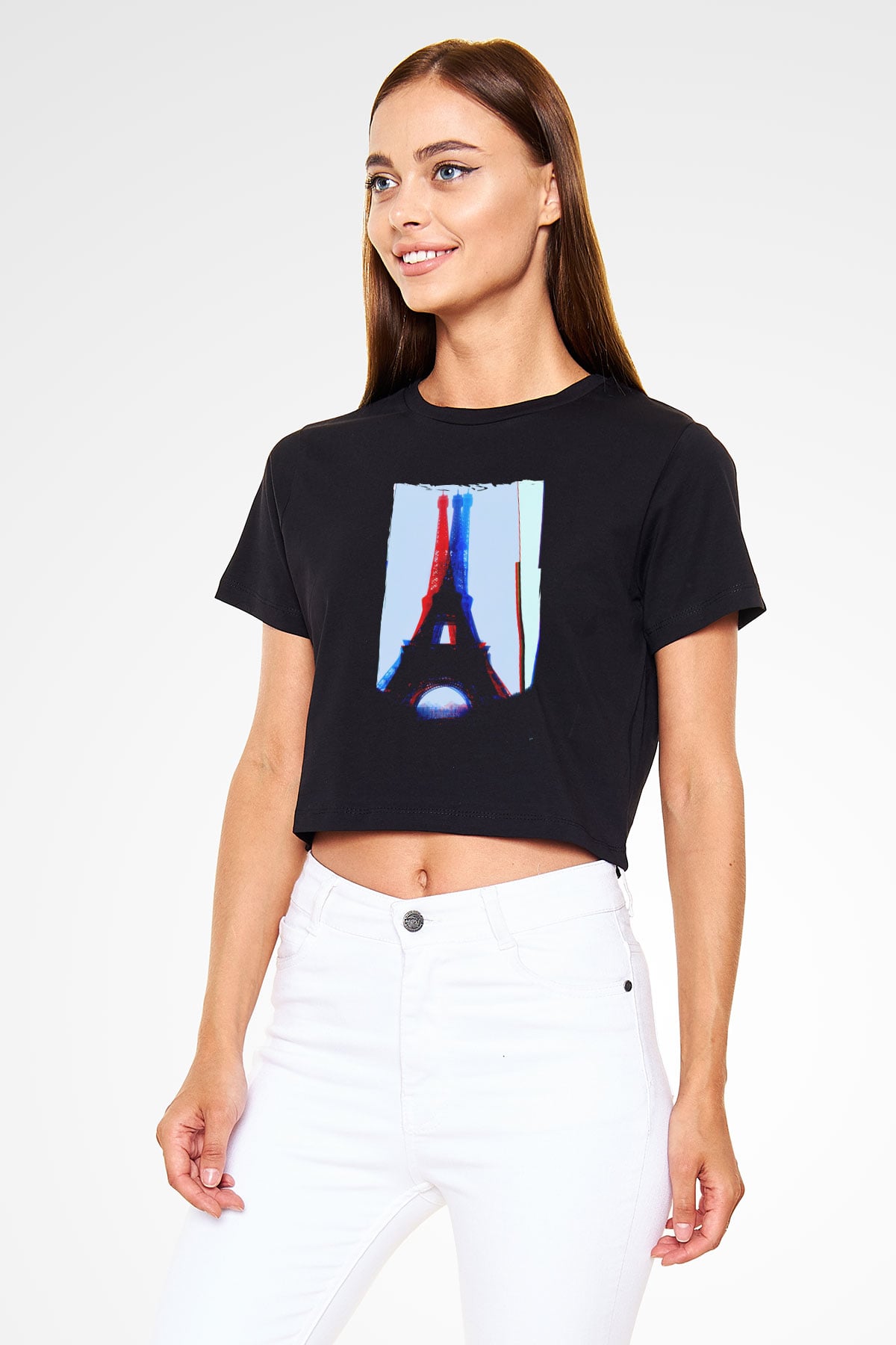 Eyfel Kulesi Siyah  Crop Top Tişört