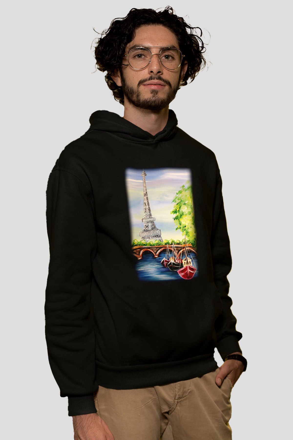 Eyfel Kulesi Siyah Unisex Hoodie