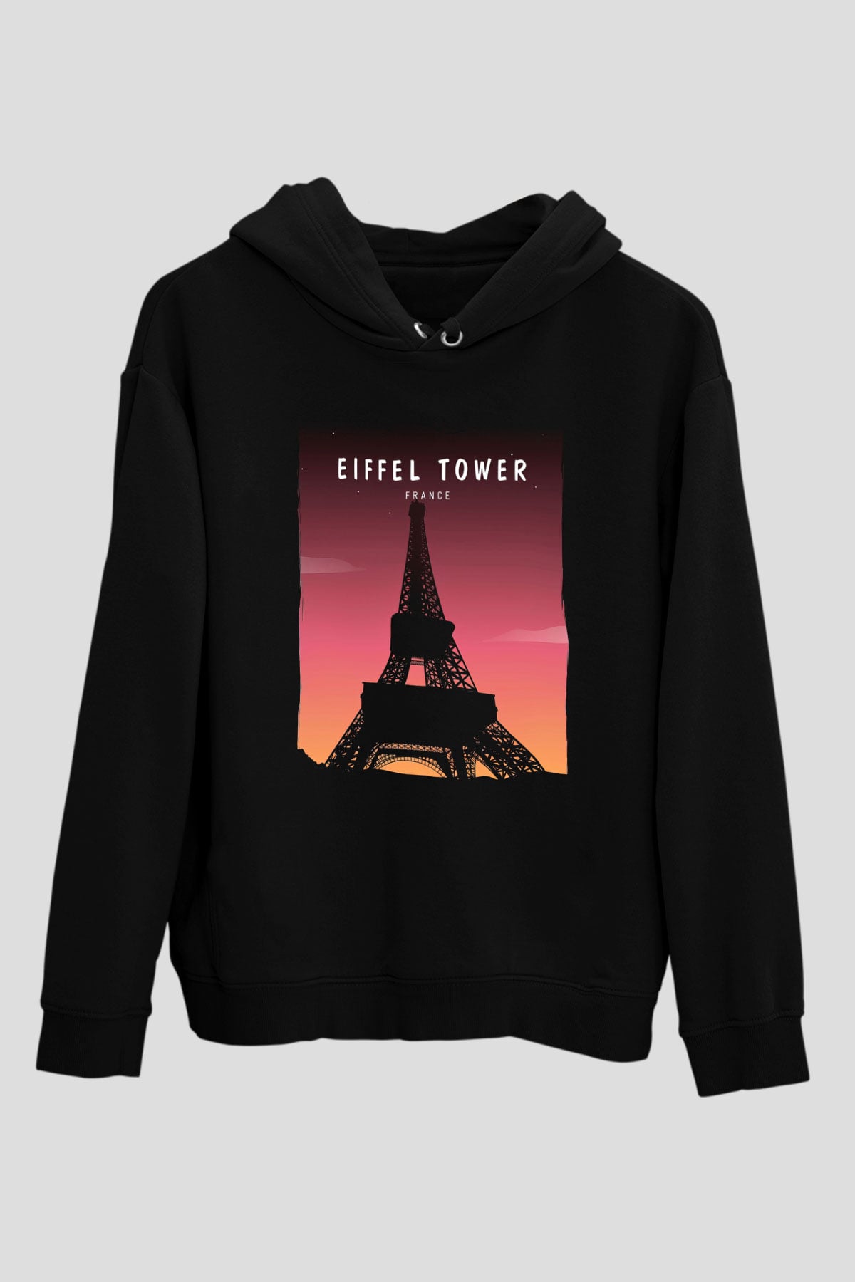 Eyfel Kulesi Siyah Unisex Hoodie