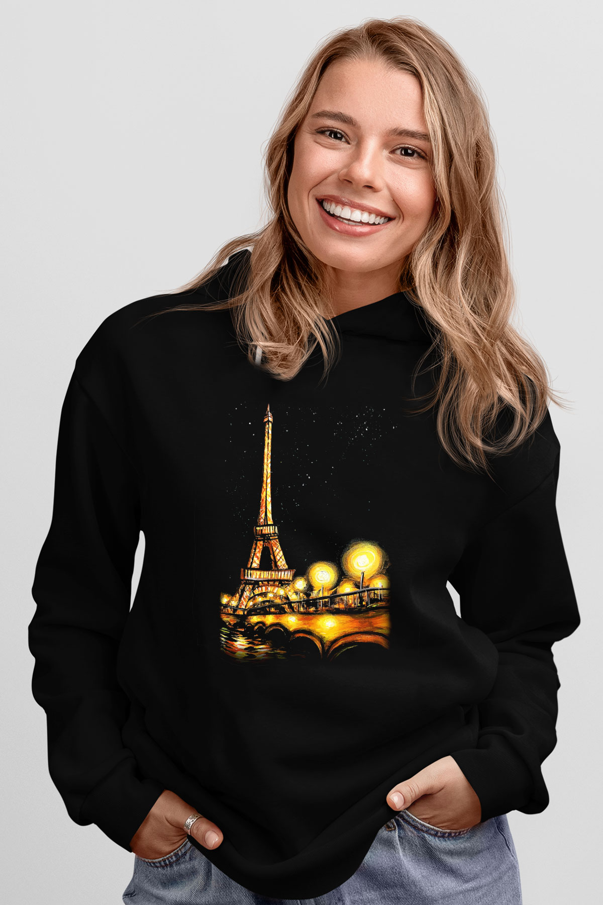 Eyfel Kulesi Siyah Unisex Hoodie