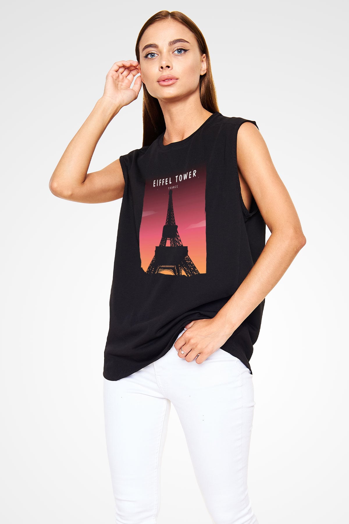 Eyfel Kulesi Siyah Unisex Kolsuz Tişört