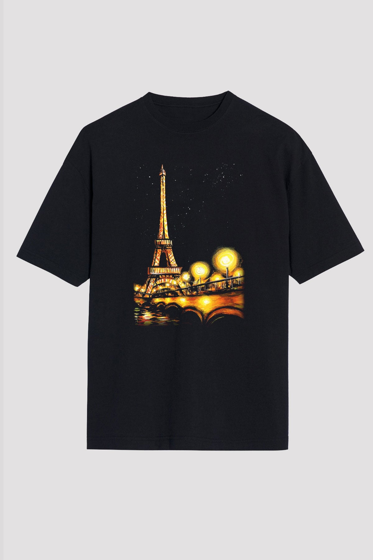 Eyfel Kulesi Siyah Unisex Oversize Tişört T-Shirt
