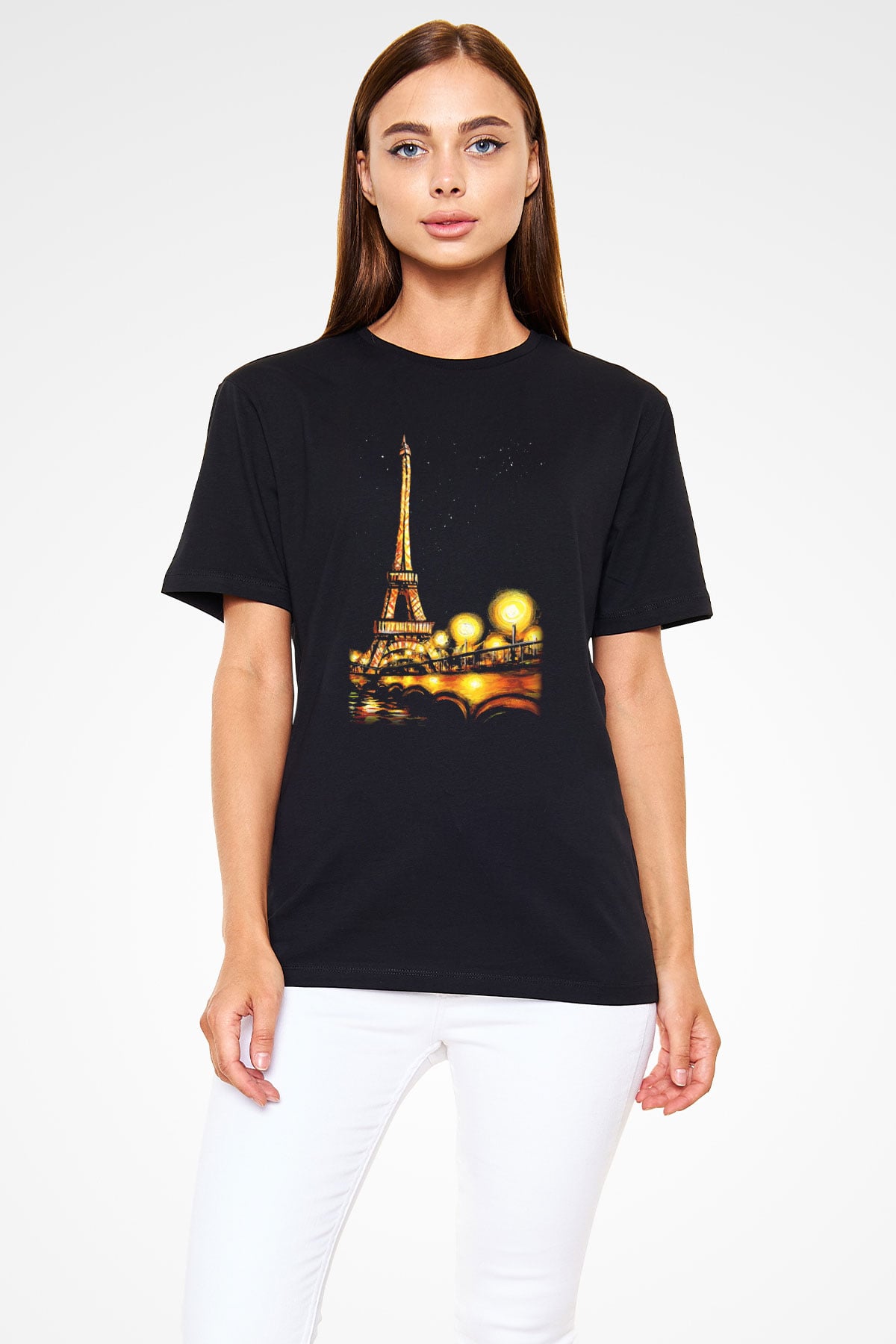 Eyfel Kulesi Siyah Unisex Tişört T-Shirt - TişörtFabrikası