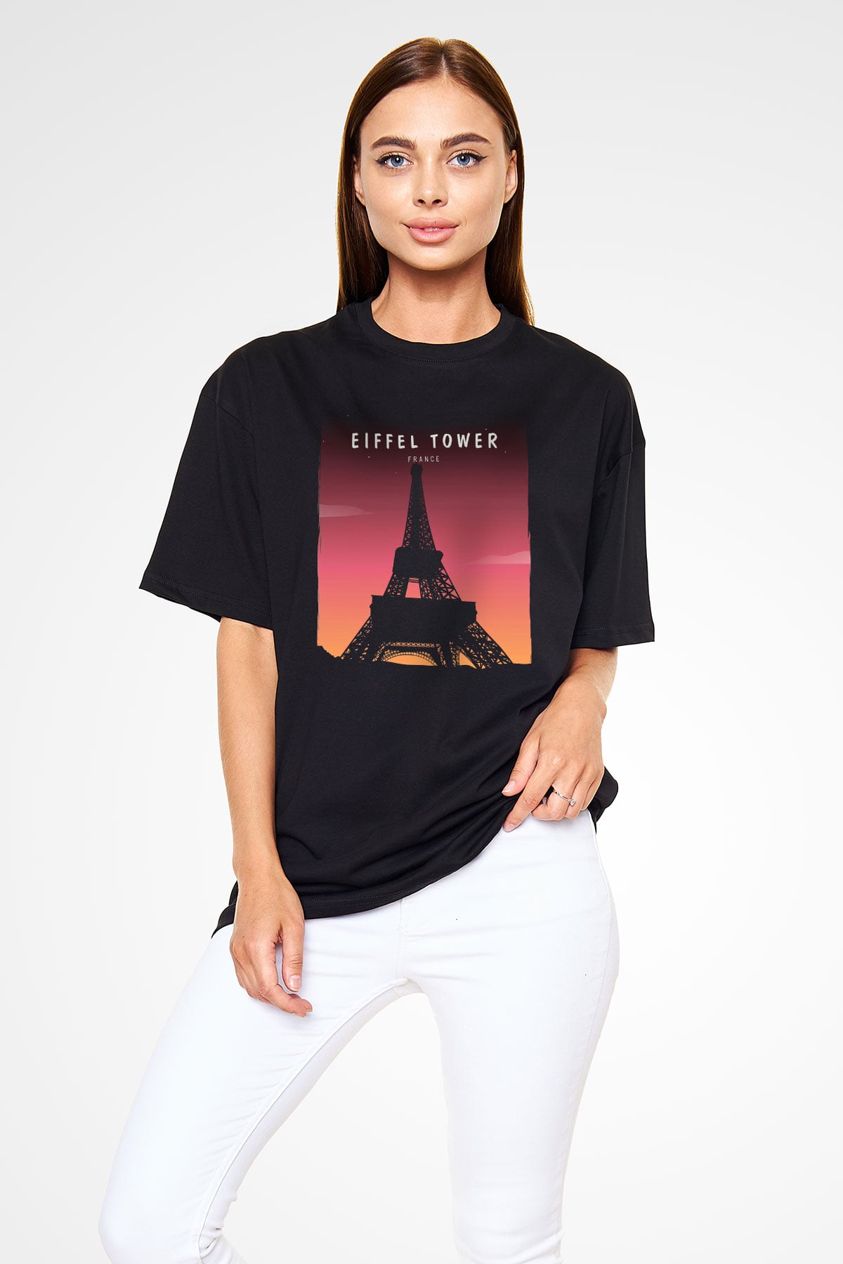 Eyfel Kulesi Siyah Unisex Tişört T-Shirt - TişörtFabrikası