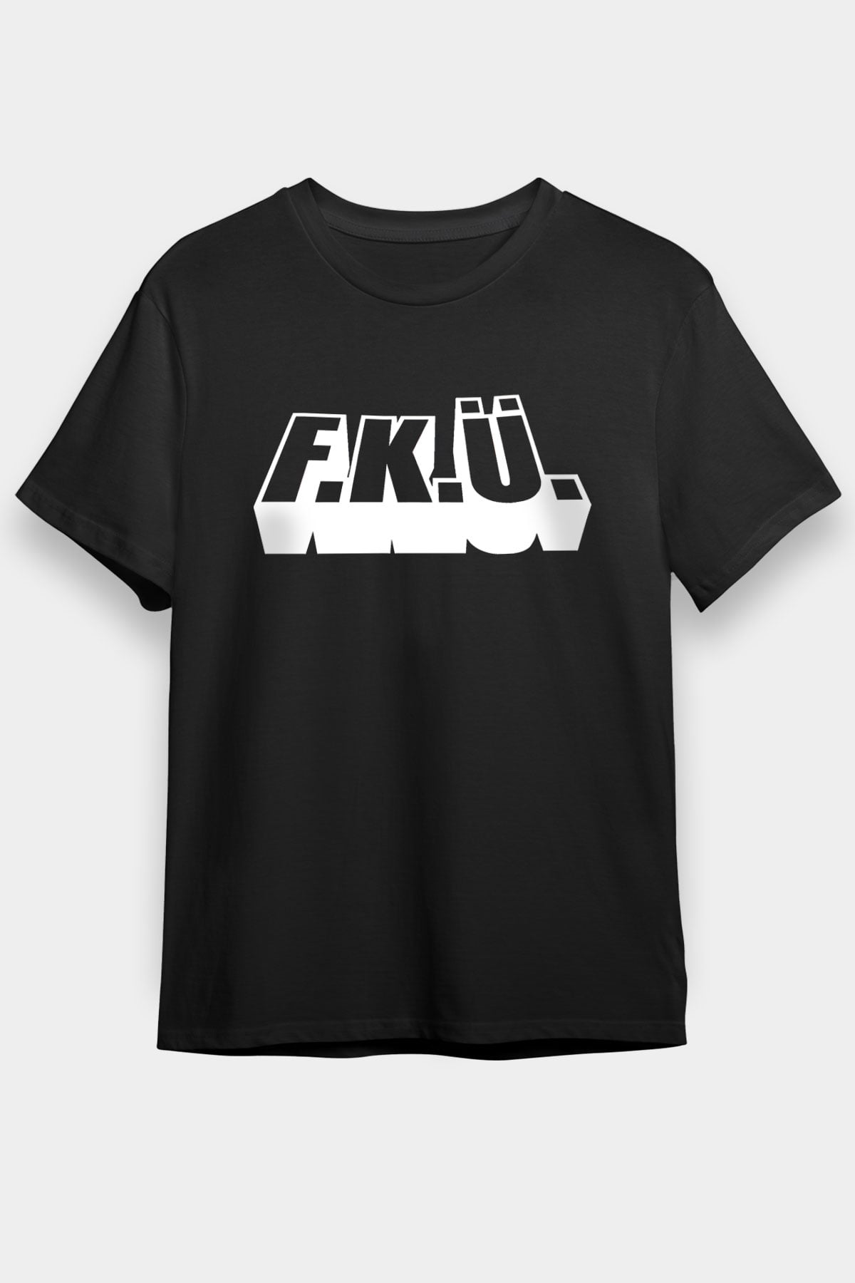 F.K.Ü Baskılı Unisex Siyah Tişört - Tshirt