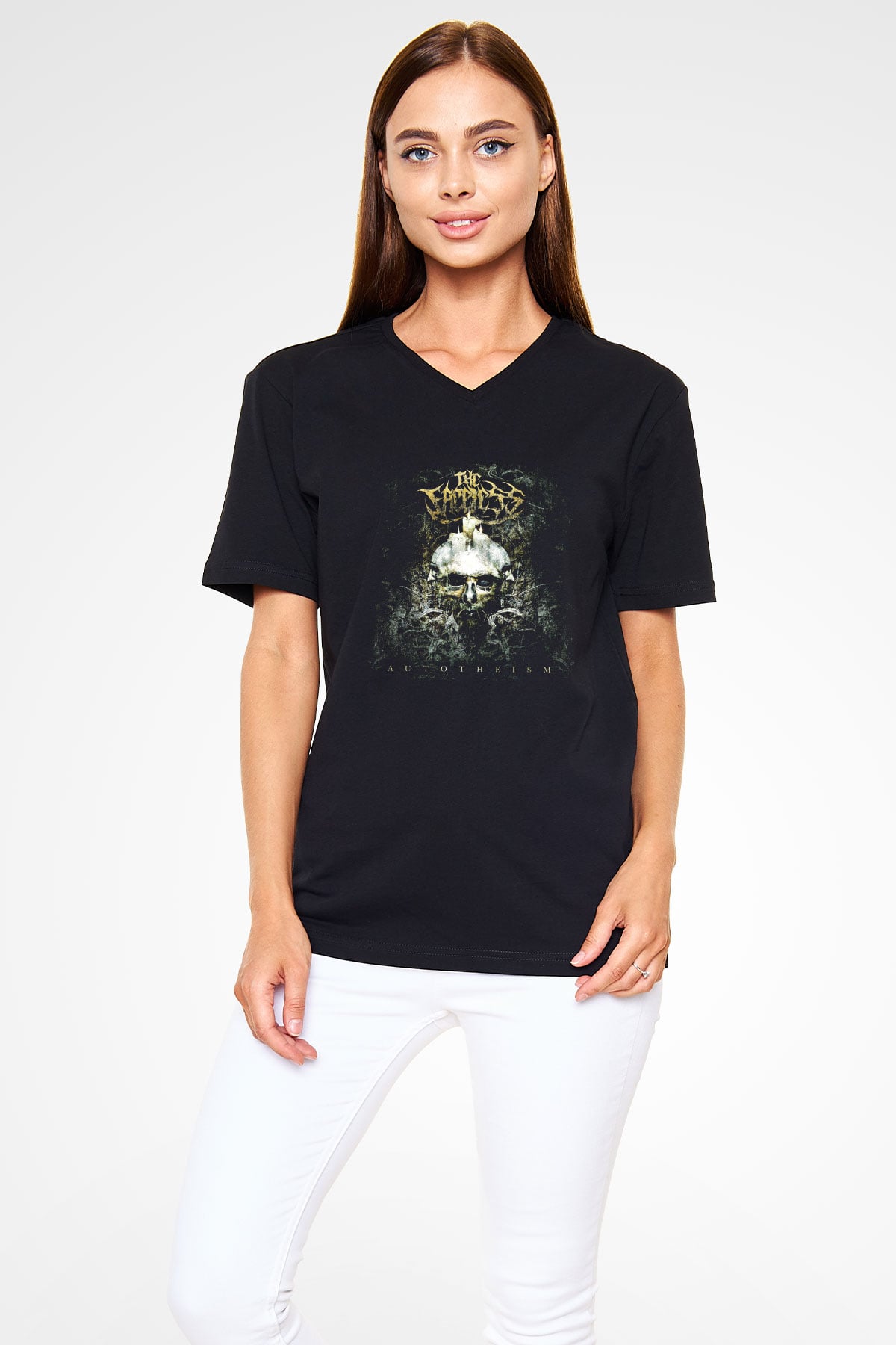 Faceless (The) Baskılı Unisex Siyah V Yaka Tişört