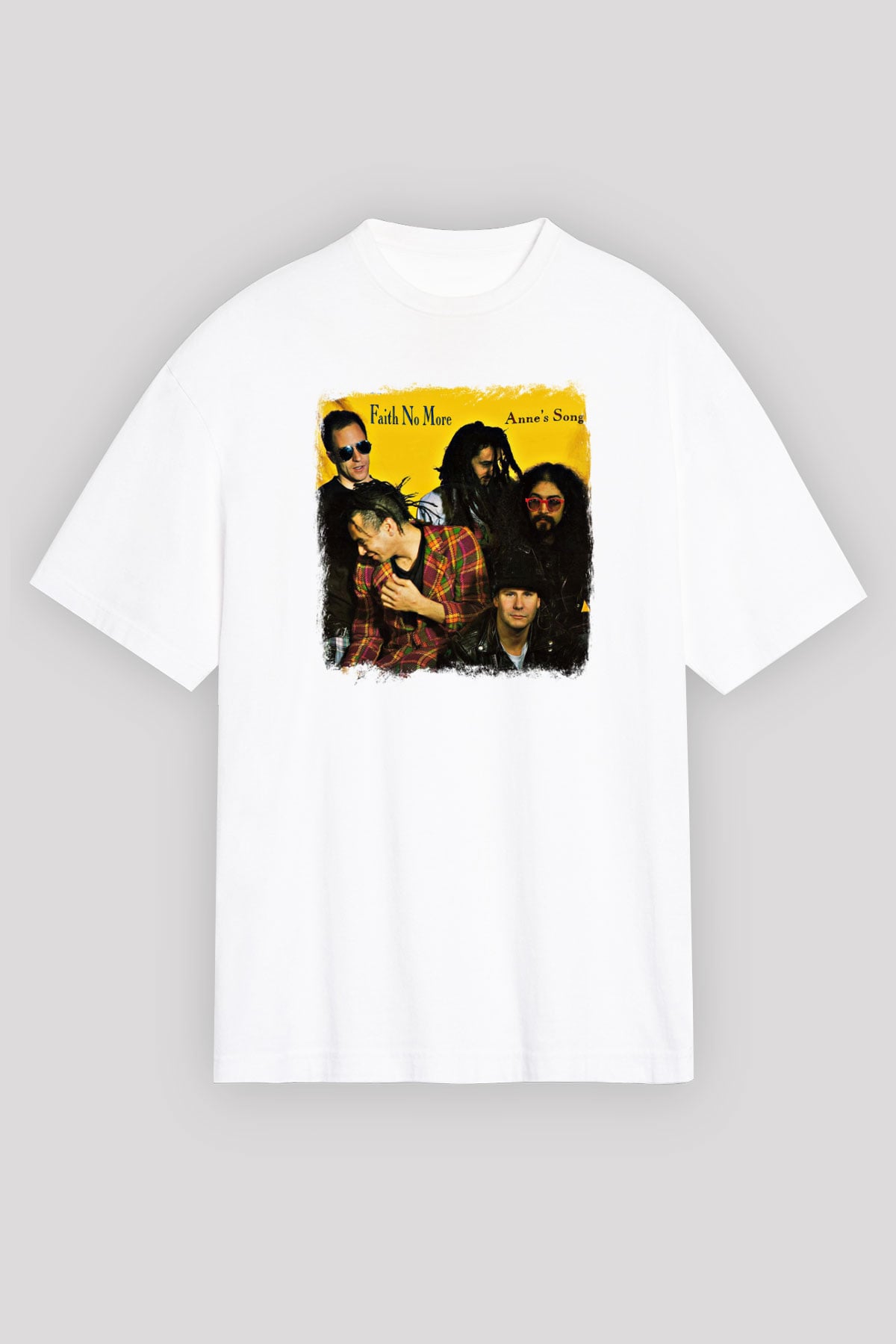 Faith No More Baskılı Unisex Beyaz Oversize Tişört