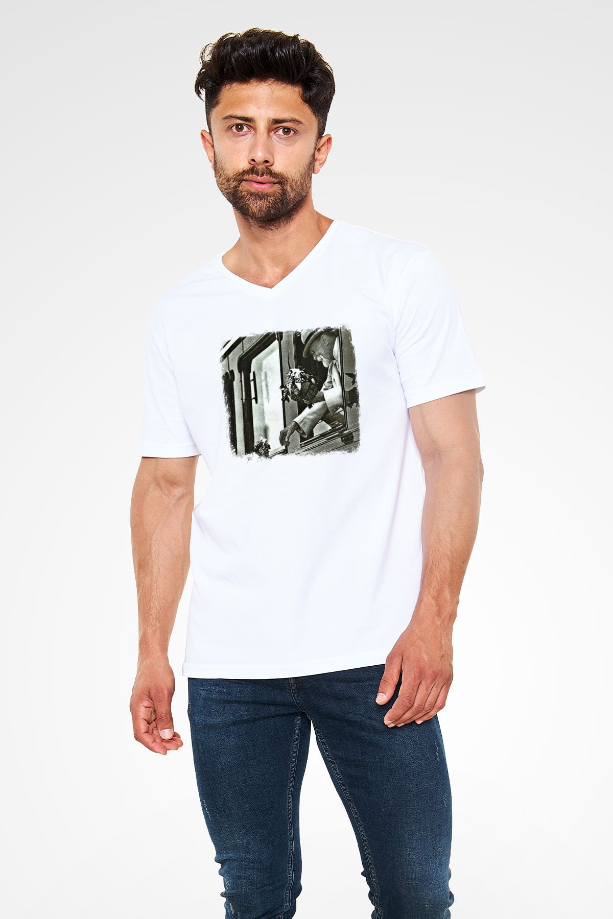 Faith No More Baskılı Unisex Beyaz V Yaka Tişört