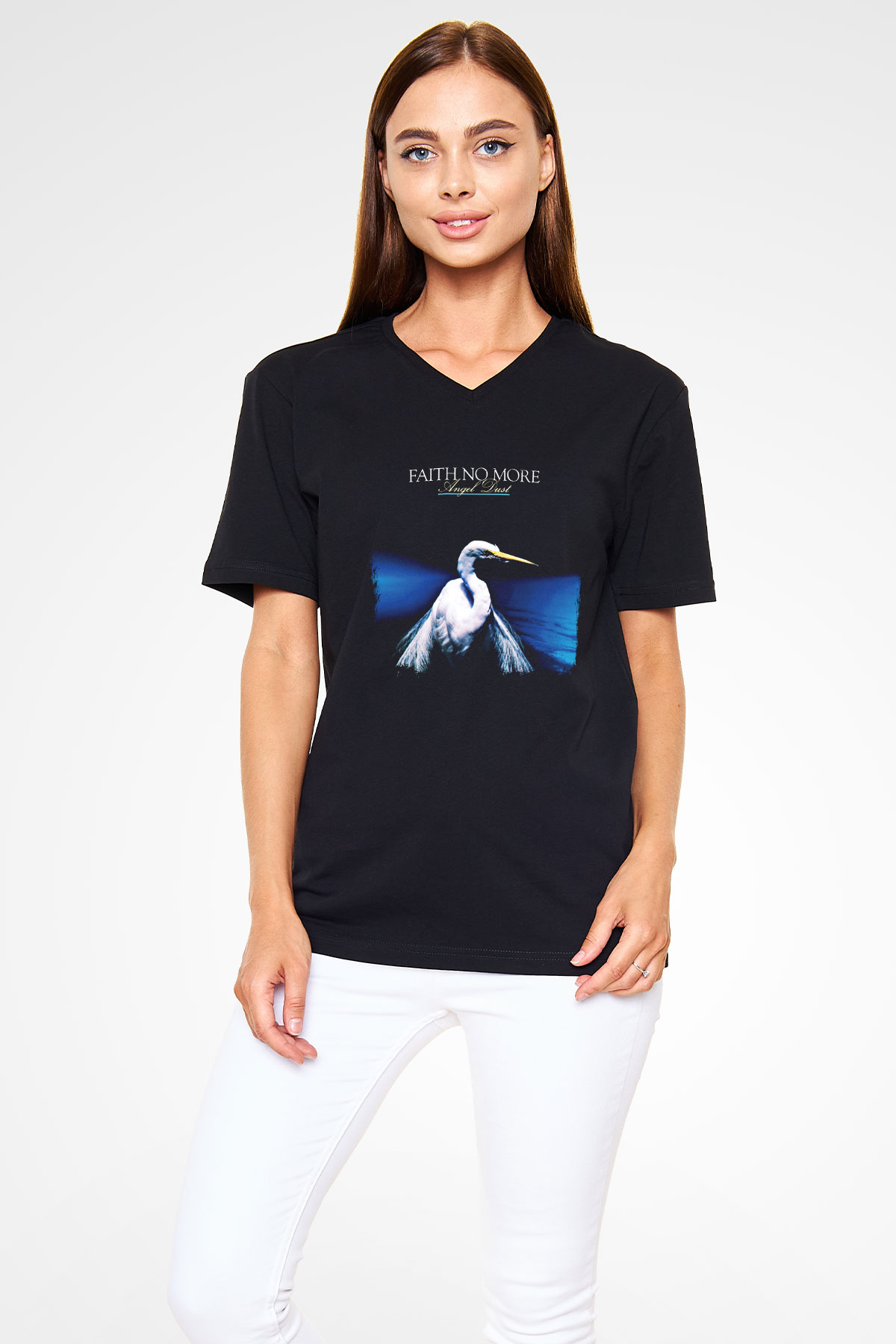 Faith No More Baskılı Unisex Siyah V Yaka Tişört