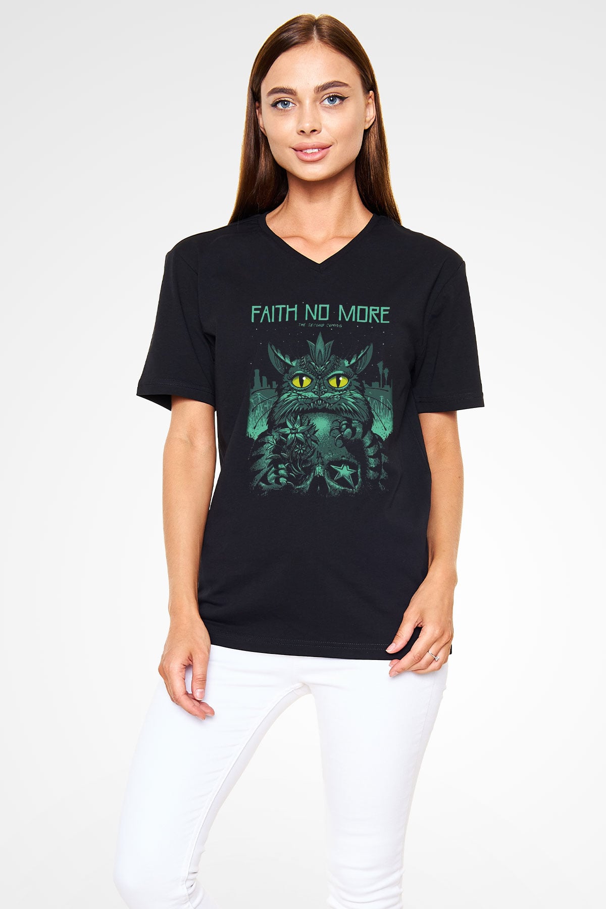 Faith No More Siyah Unisex V Yaka Tişört T-Shirt