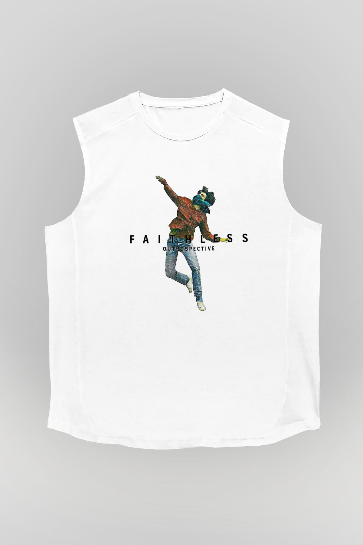 Faithless Baskılı Beyaz Unisex Kolsuz Tişört - Tshirt