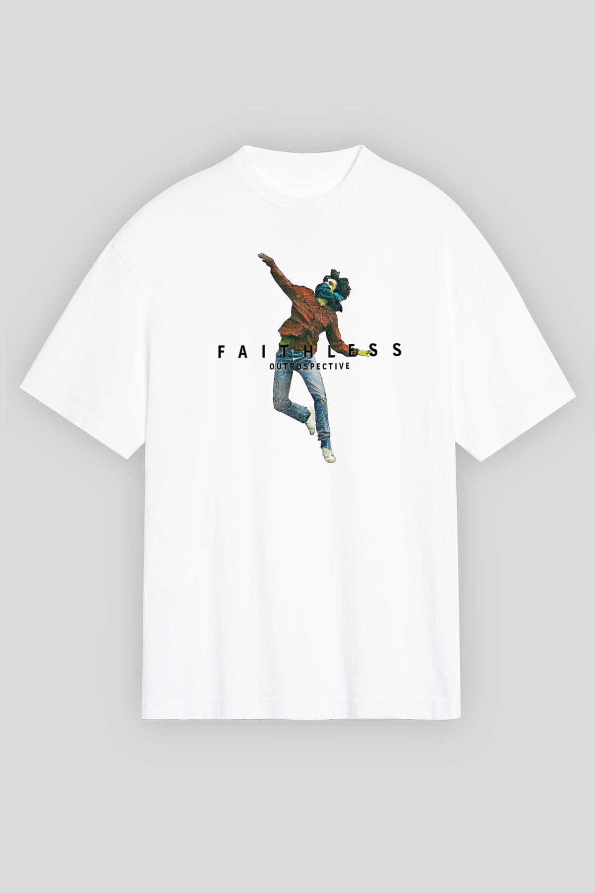 Faithless Baskılı Beyaz Unisex Oversize Tişört - Tshirt