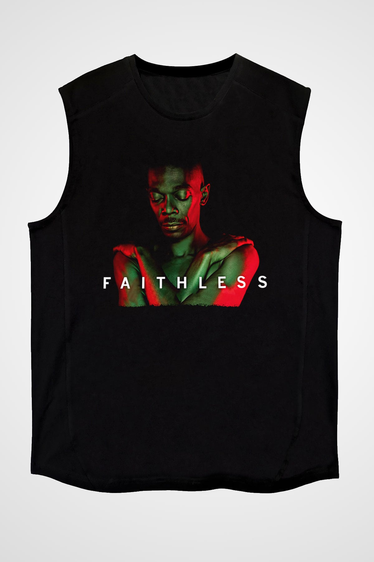 Faithless Baskılı Unisex Siyah Kolsuz Tişört - Tshirt