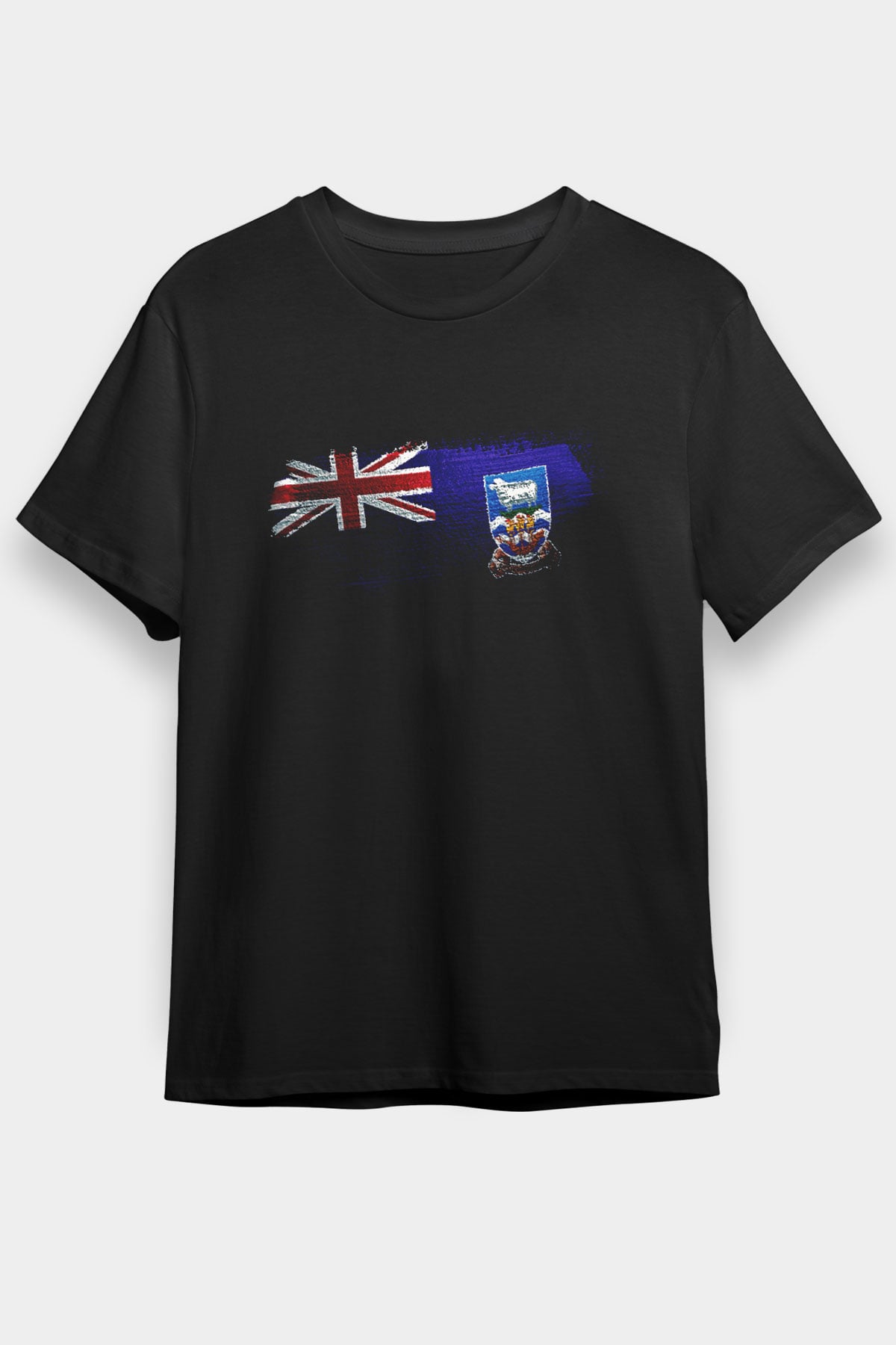 Falkland İslands Bayrağı Baskılı Unisex Siyah Tişört