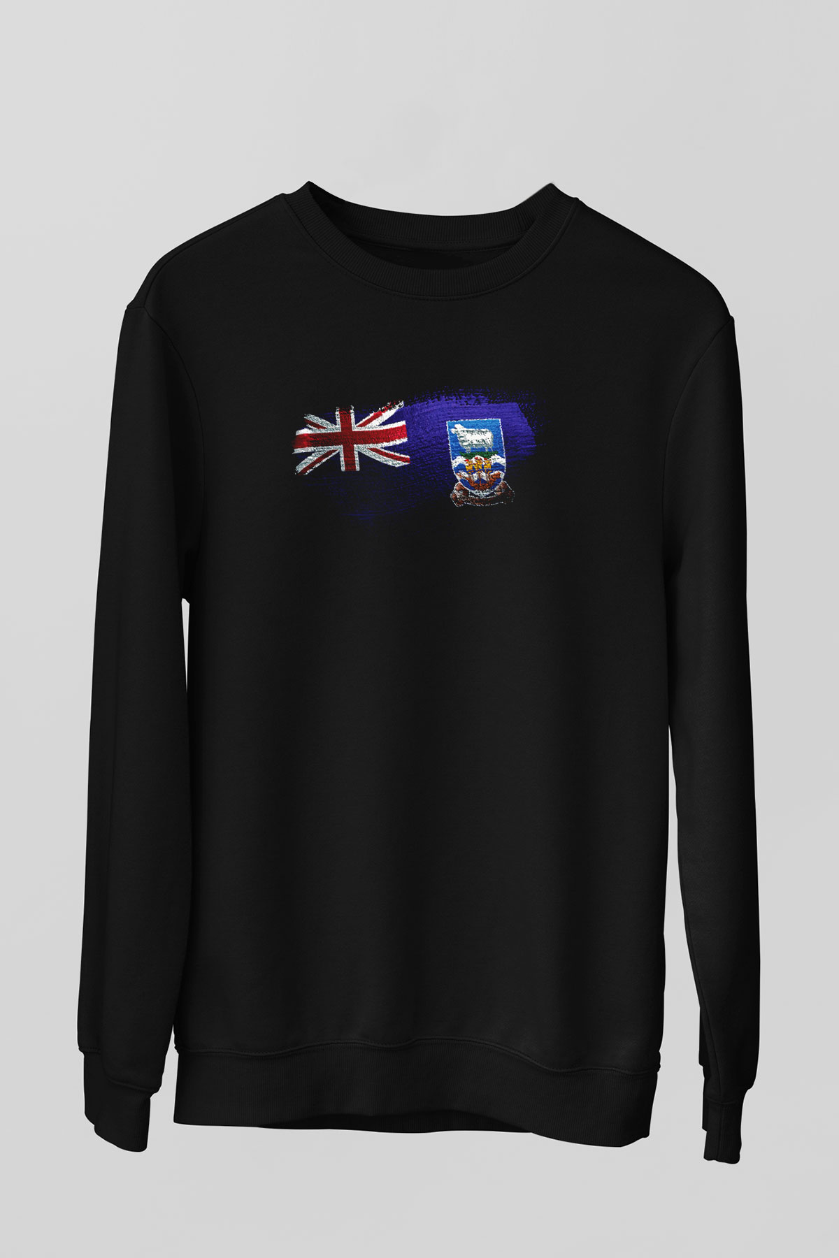 Falkland İslands Bayrağı Baskılı Unisex Siyah Sweatshirt