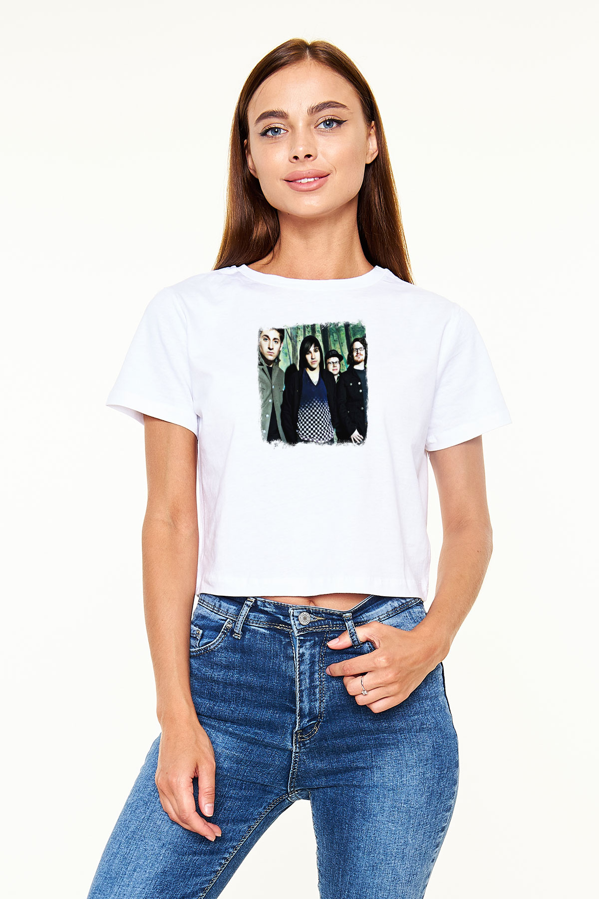 Fall Out Boy Baskılı Unisex Beyaz Crop Top Tişört