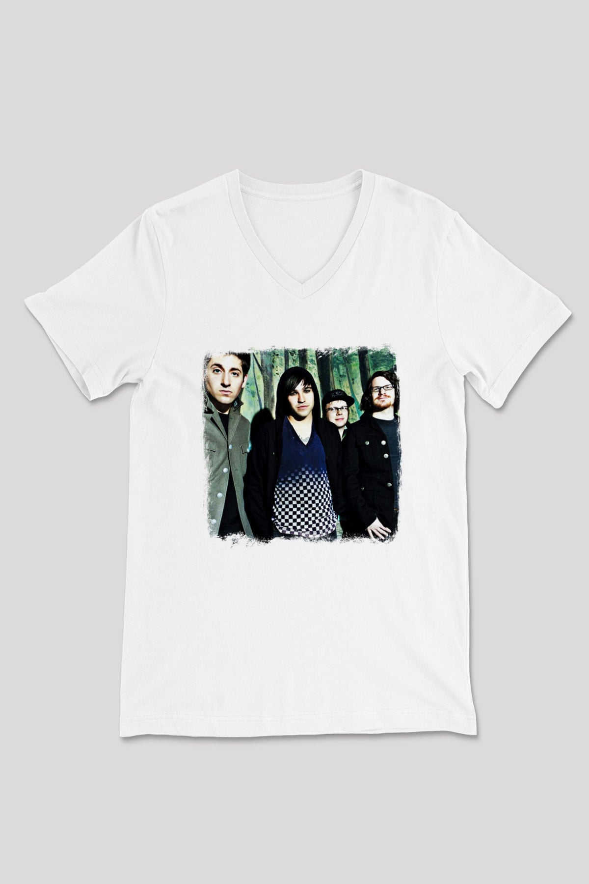 Fall Out Boy Baskılı Unisex Beyaz V Yaka Tişört
