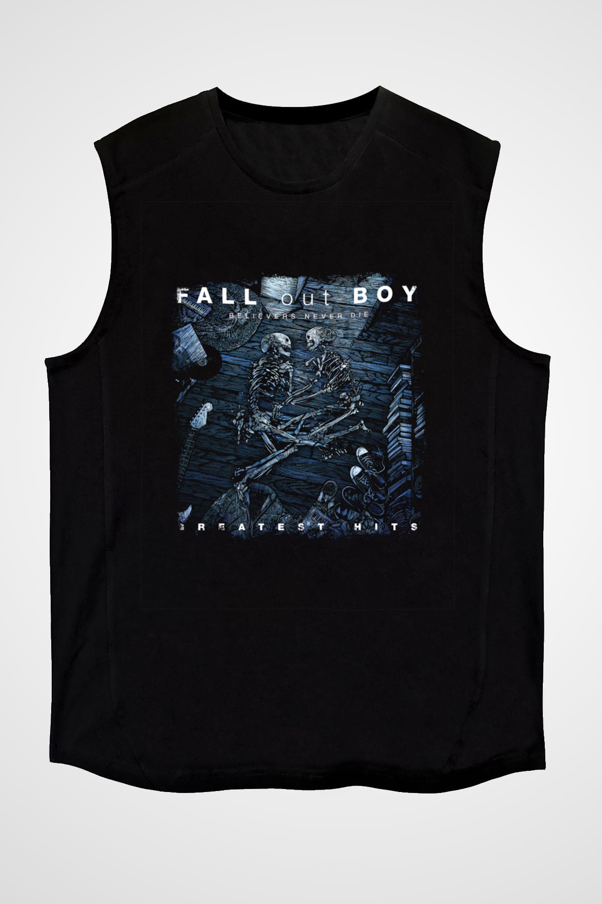 Fall Out Boy Baskılı Unisex Siyah Kolsuz Tişört