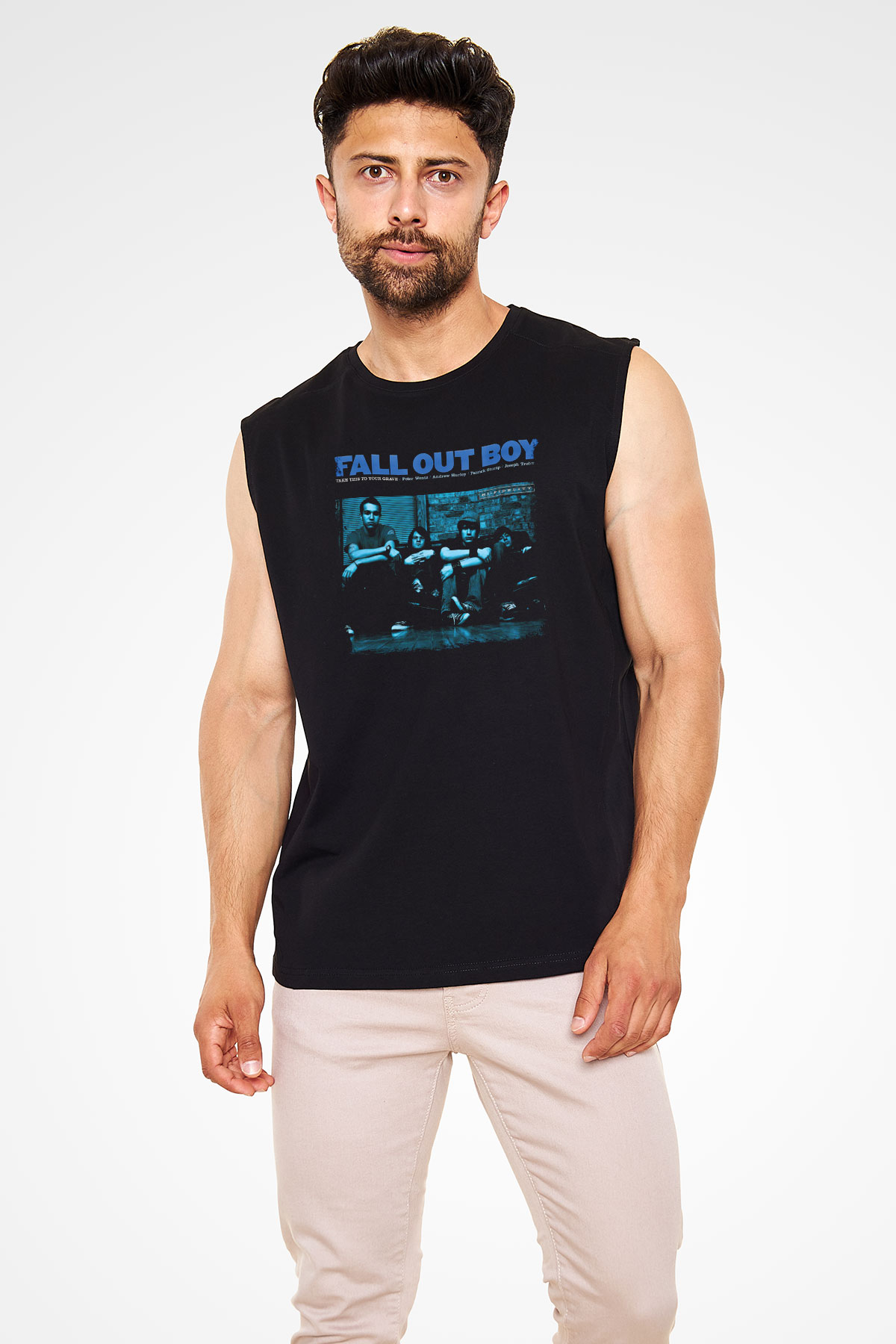 Fall Out Boy Baskılı Unisex Siyah Kolsuz Tişört