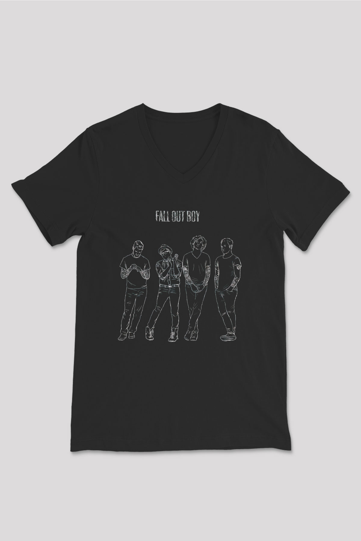Fall Out Boy Siyah Unisex V Yaka Tişört