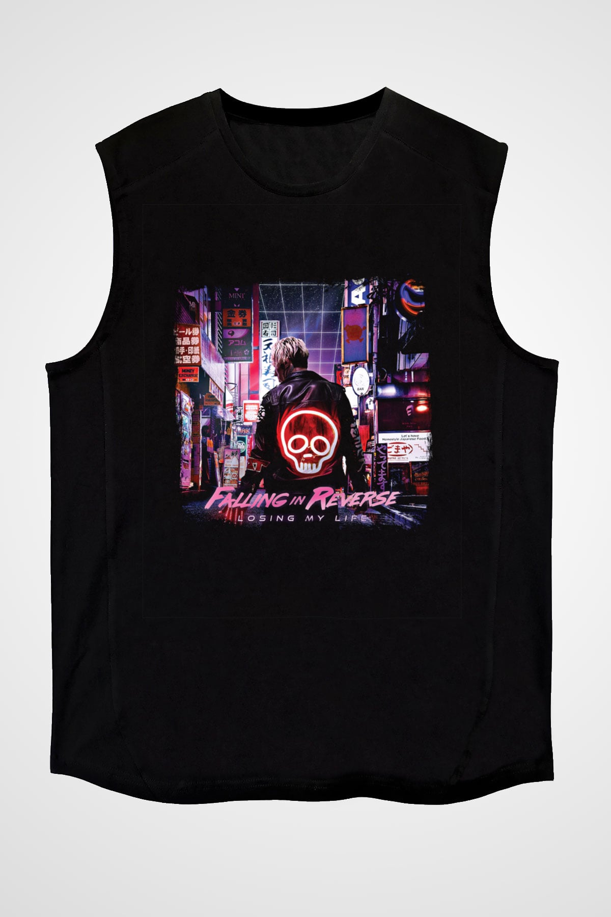 Falling In Reverse Baskılı Unisex Siyah Kolsuz Tişört