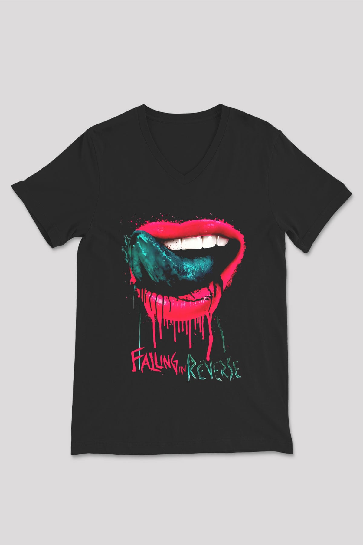 Falling In Reverse Siyah Unisex V Yaka Tişört T-Shirt