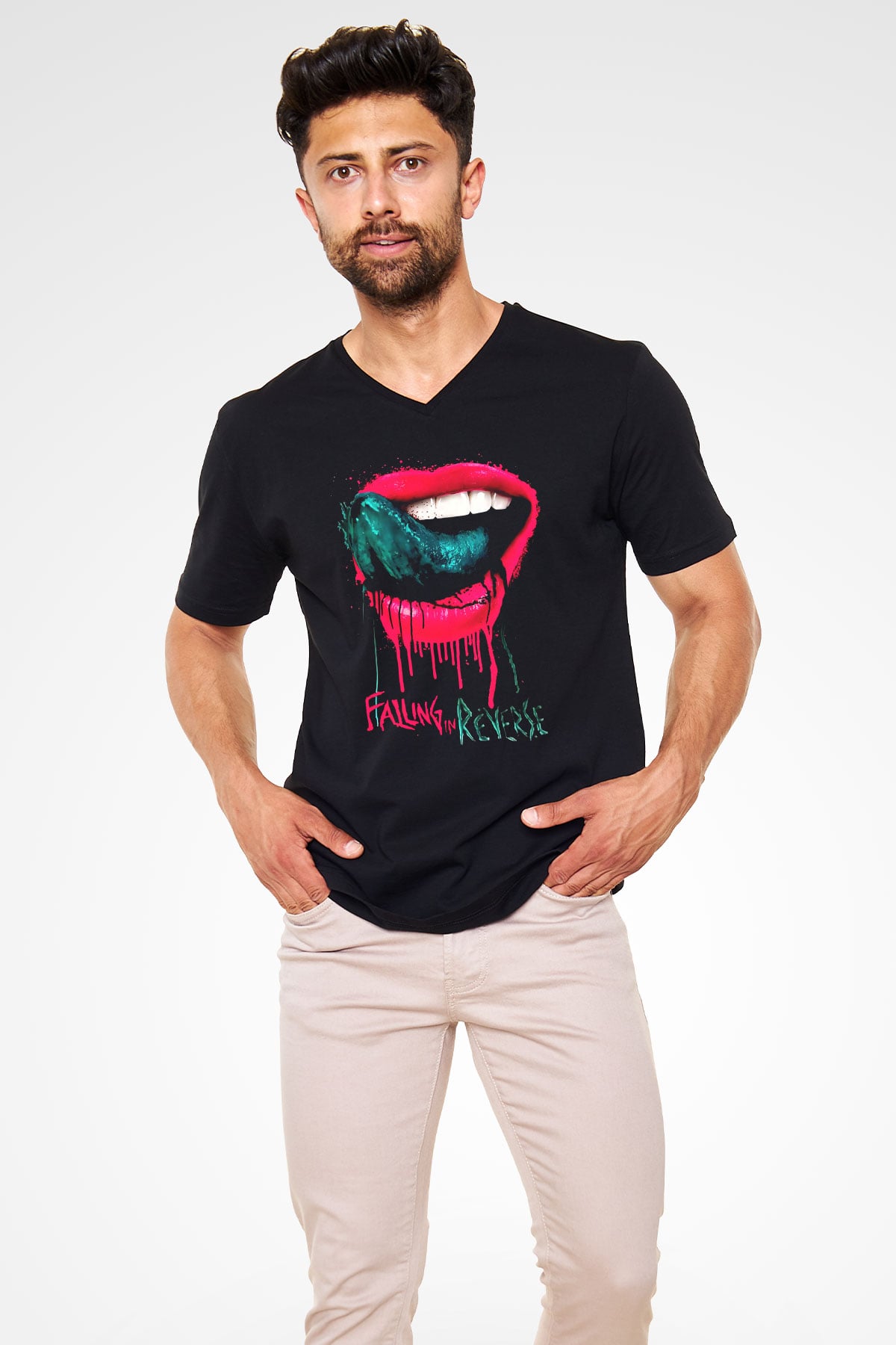 Falling In Reverse Siyah Unisex V Yaka Tişört T-Shirt