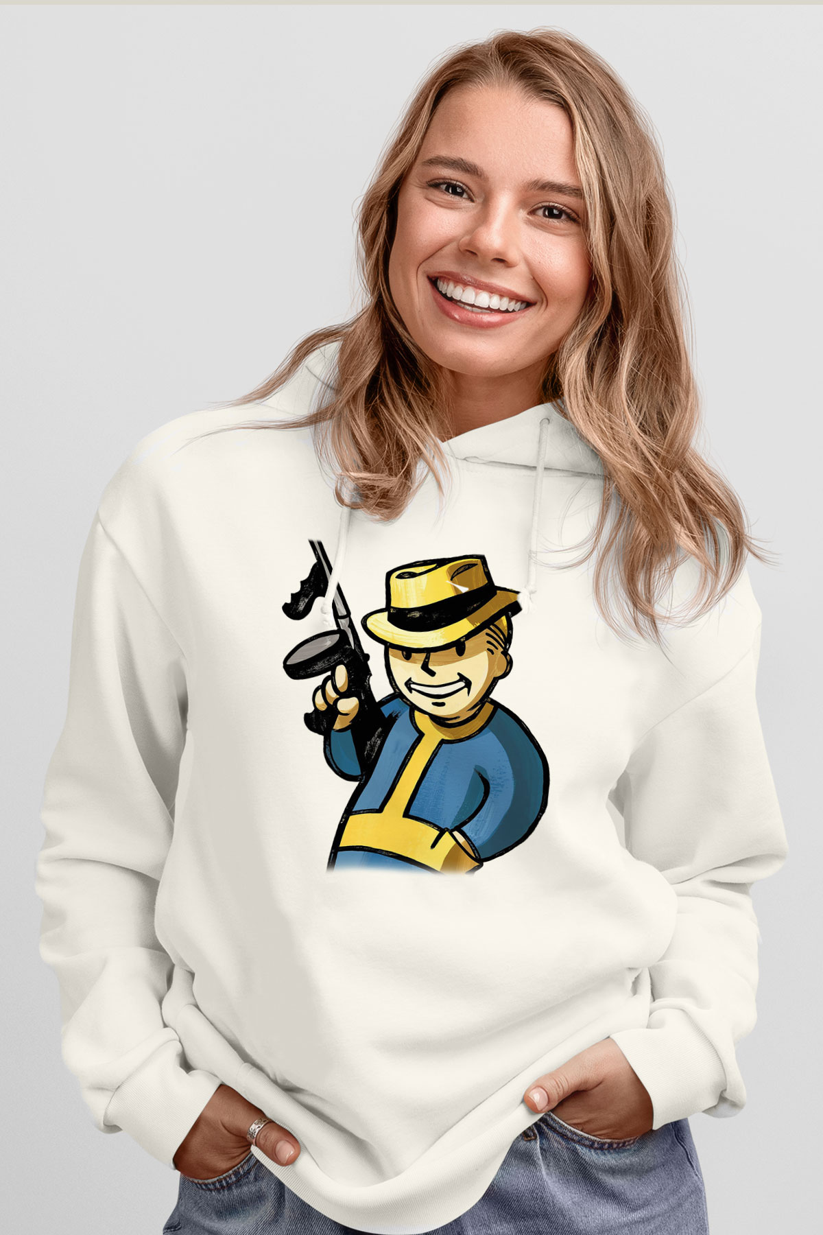 Fallout Beyaz Unisex Kapşonlu Sweatshirt