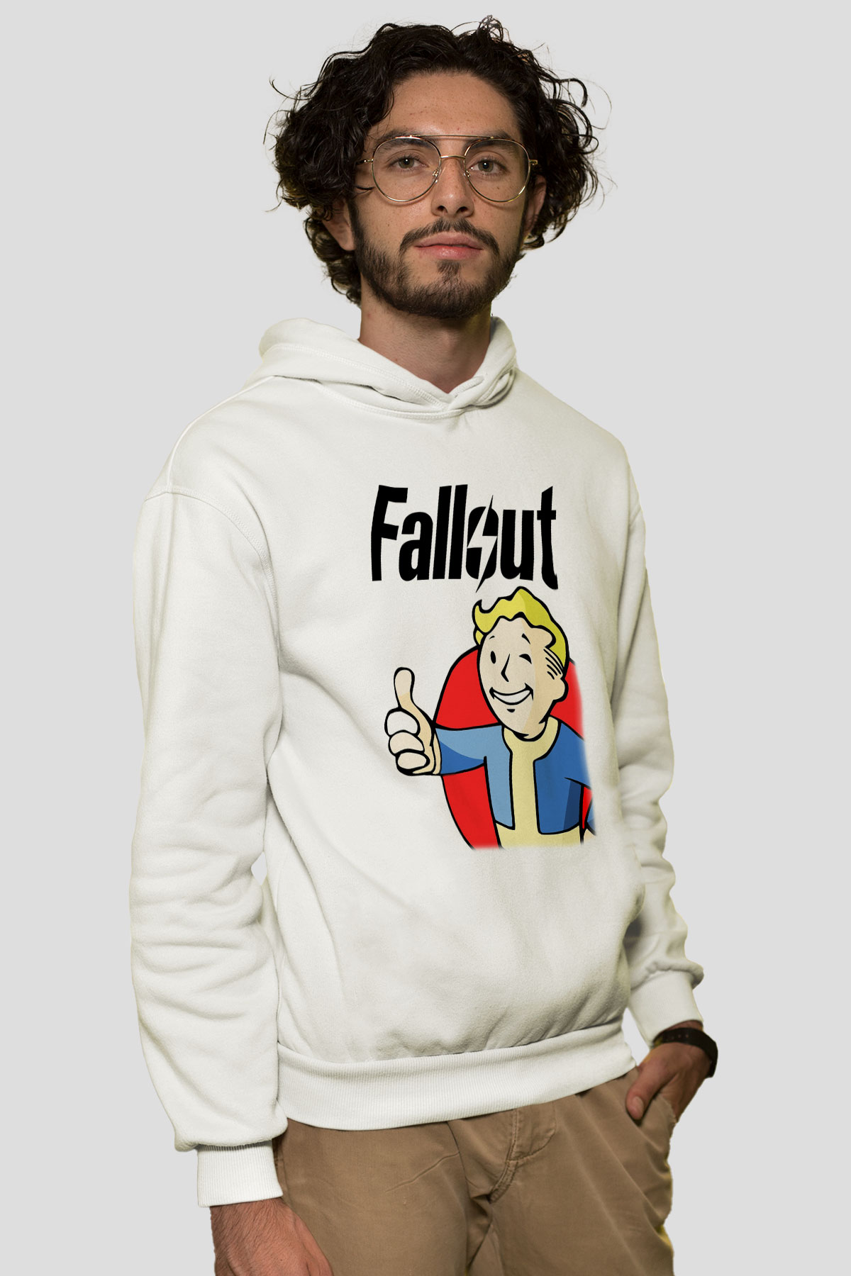 Fallout Beyaz Unisex Kapşonlu Sweatshirt