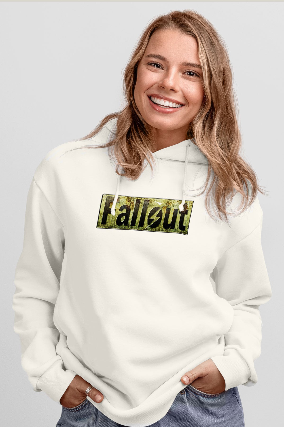 Fallout Beyaz Unisex Kapşonlu Sweatshirt