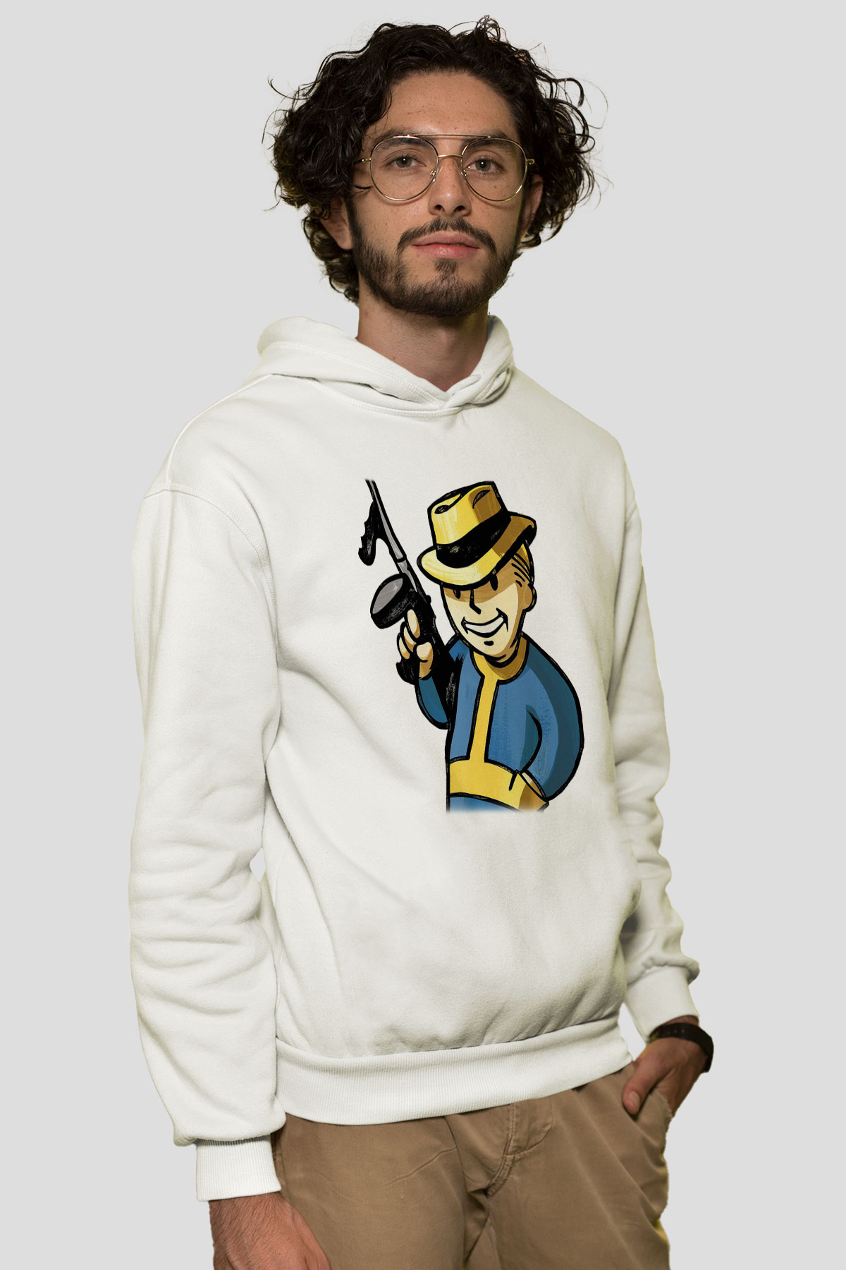 Fallout Beyaz Unisex Kapşonlu Sweatshirt