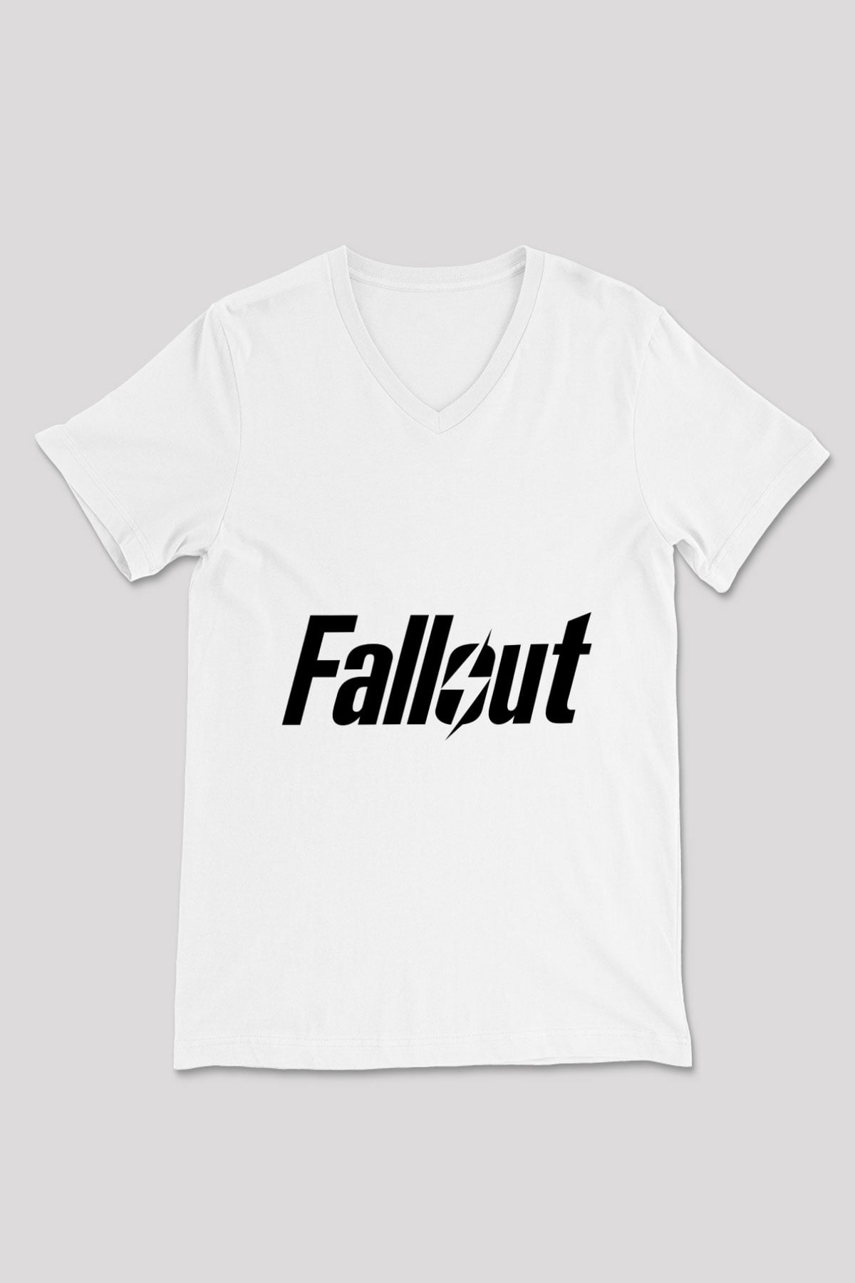 Fallout Beyaz Unisex V Yaka Tişört T-Shirt
