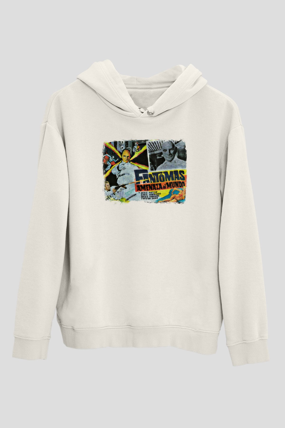 Fantomas Baskılı Unisex Beyaz Hoodie
