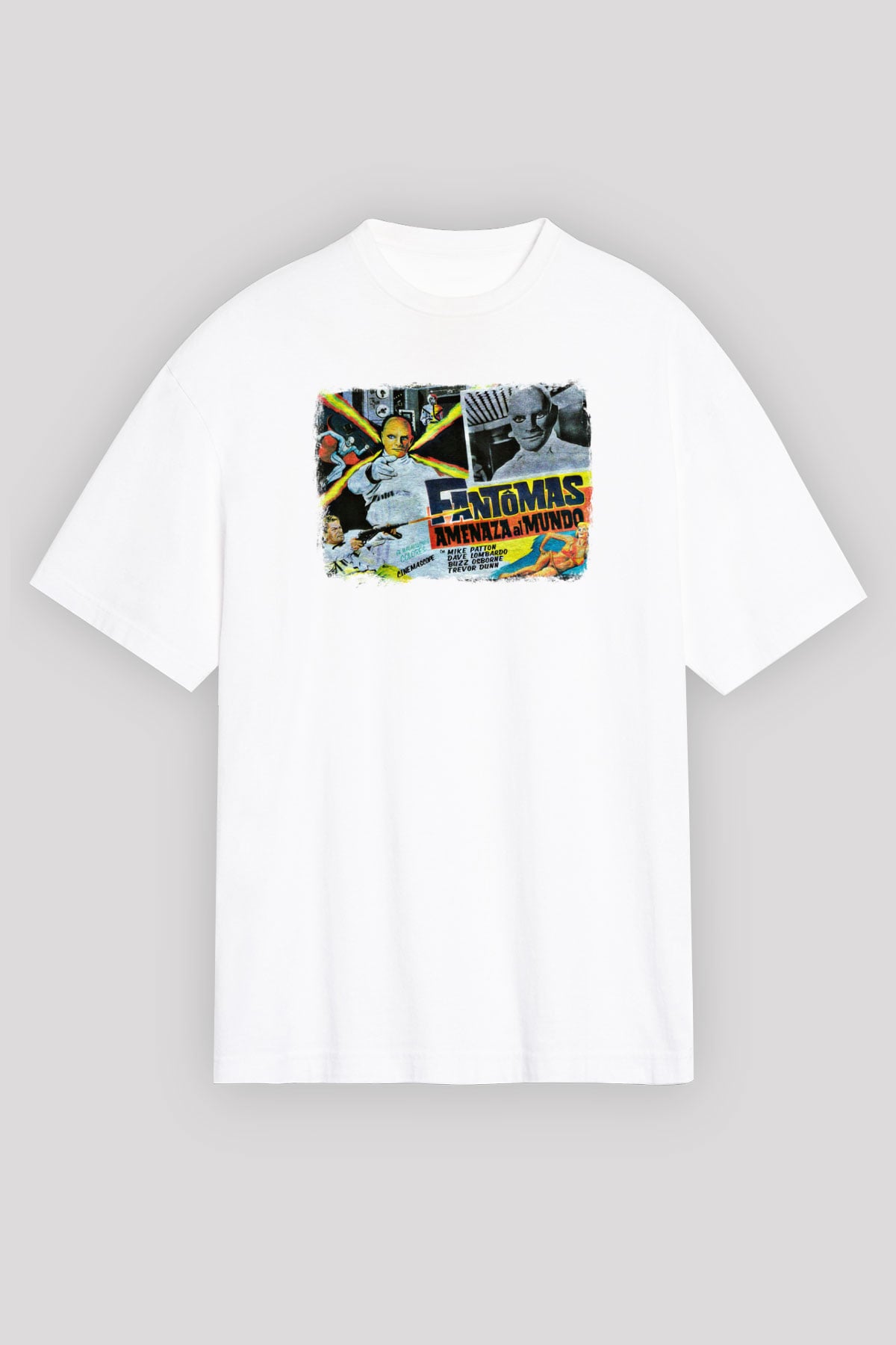 Fantomas Baskılı Unisex Beyaz Oversize Tişört