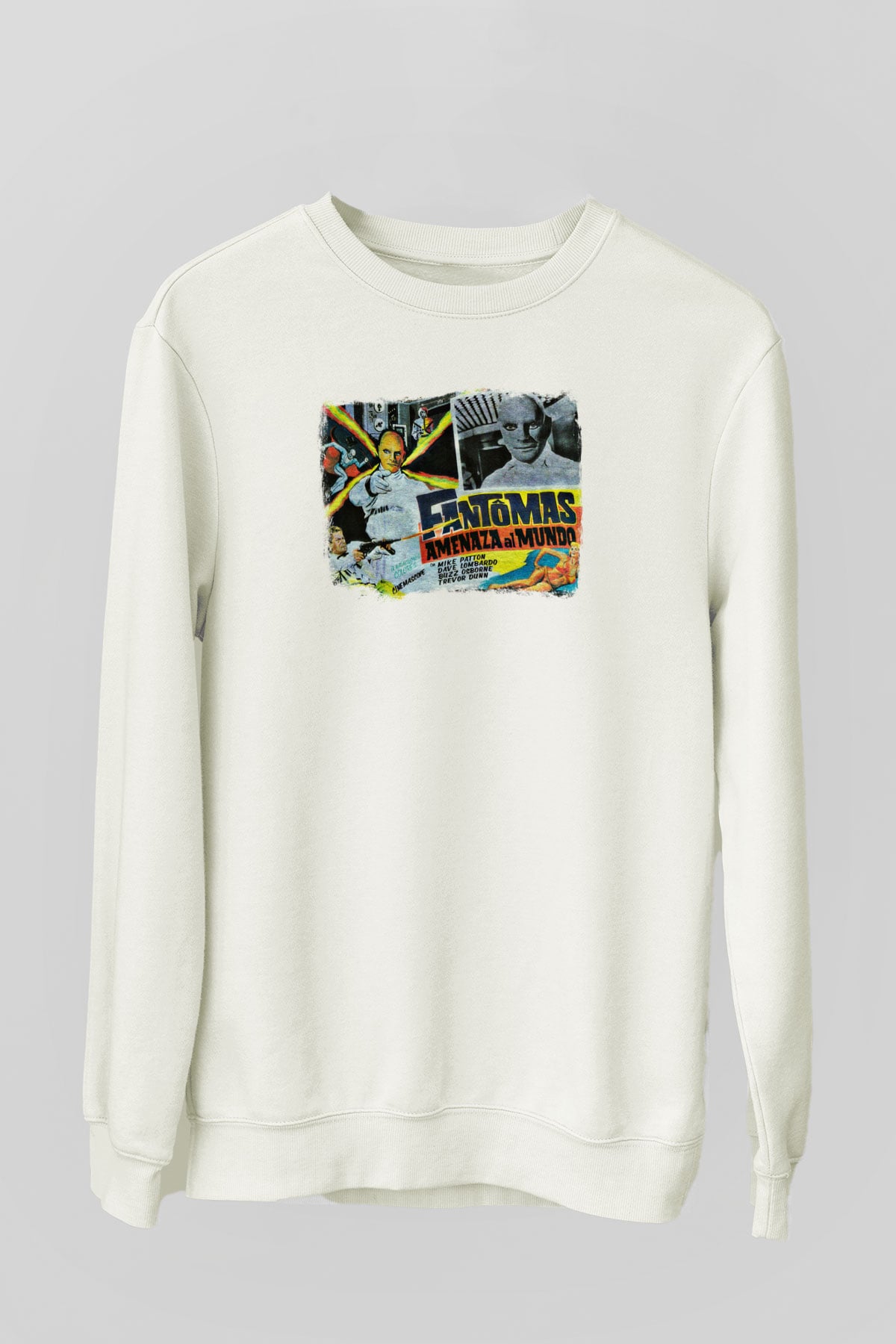 Fantomas Baskılı Unisex Beyaz Sweatshirt
