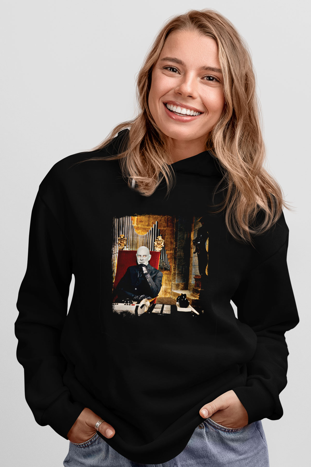 Fantomas Baskılı Unisex Siyah Hoodie