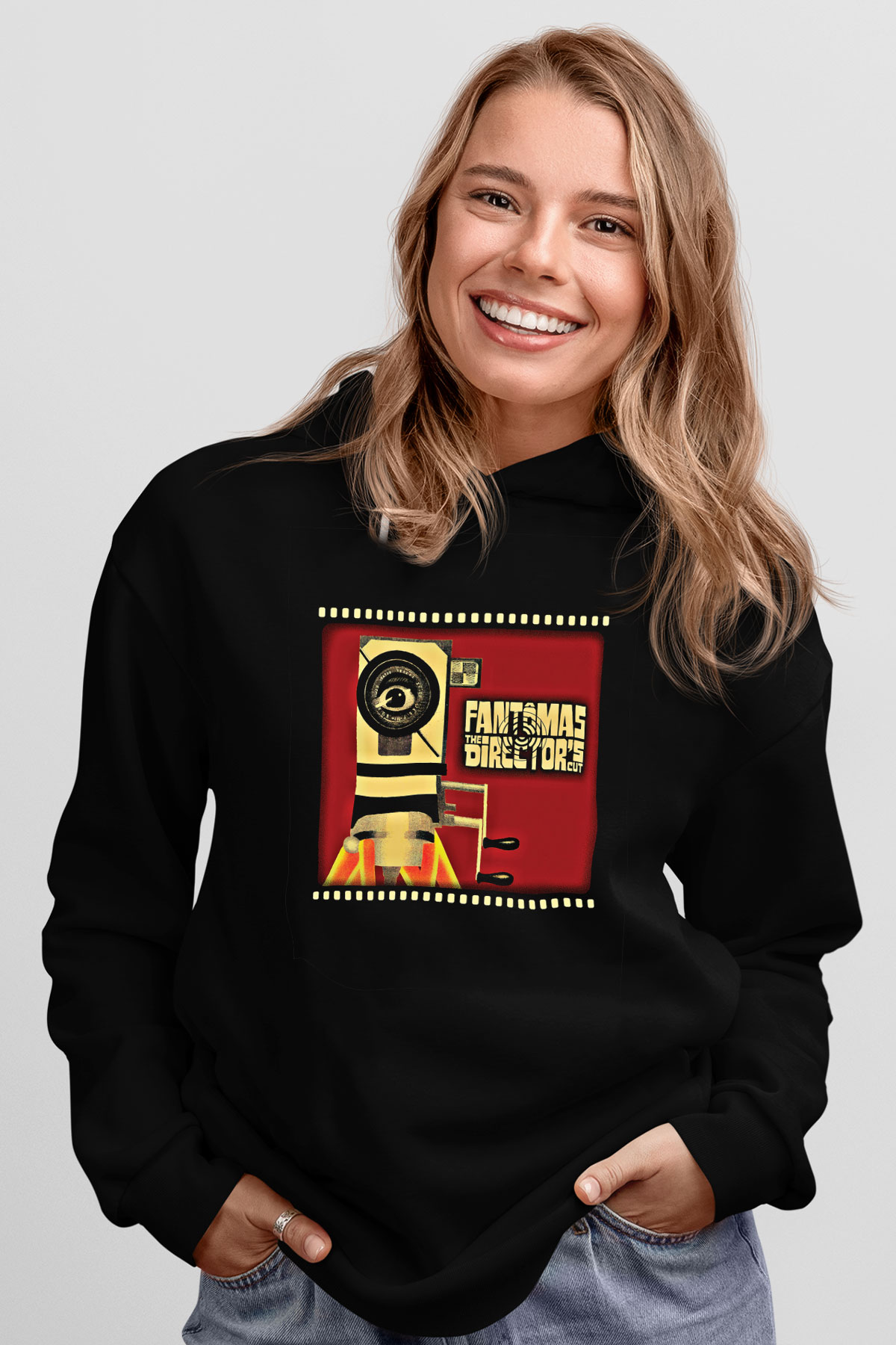 Fantomas Baskılı Unisex Siyah Hoodie