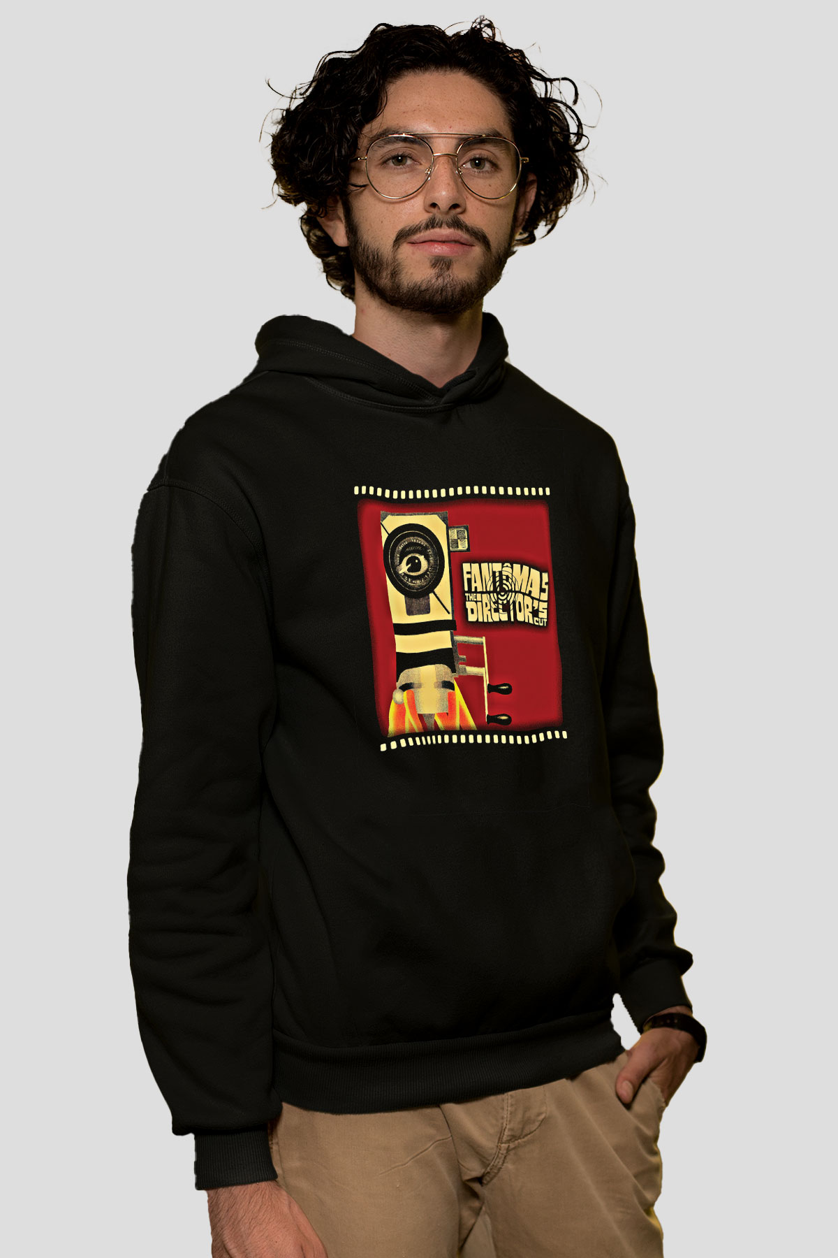 Fantomas Baskılı Unisex Siyah Hoodie