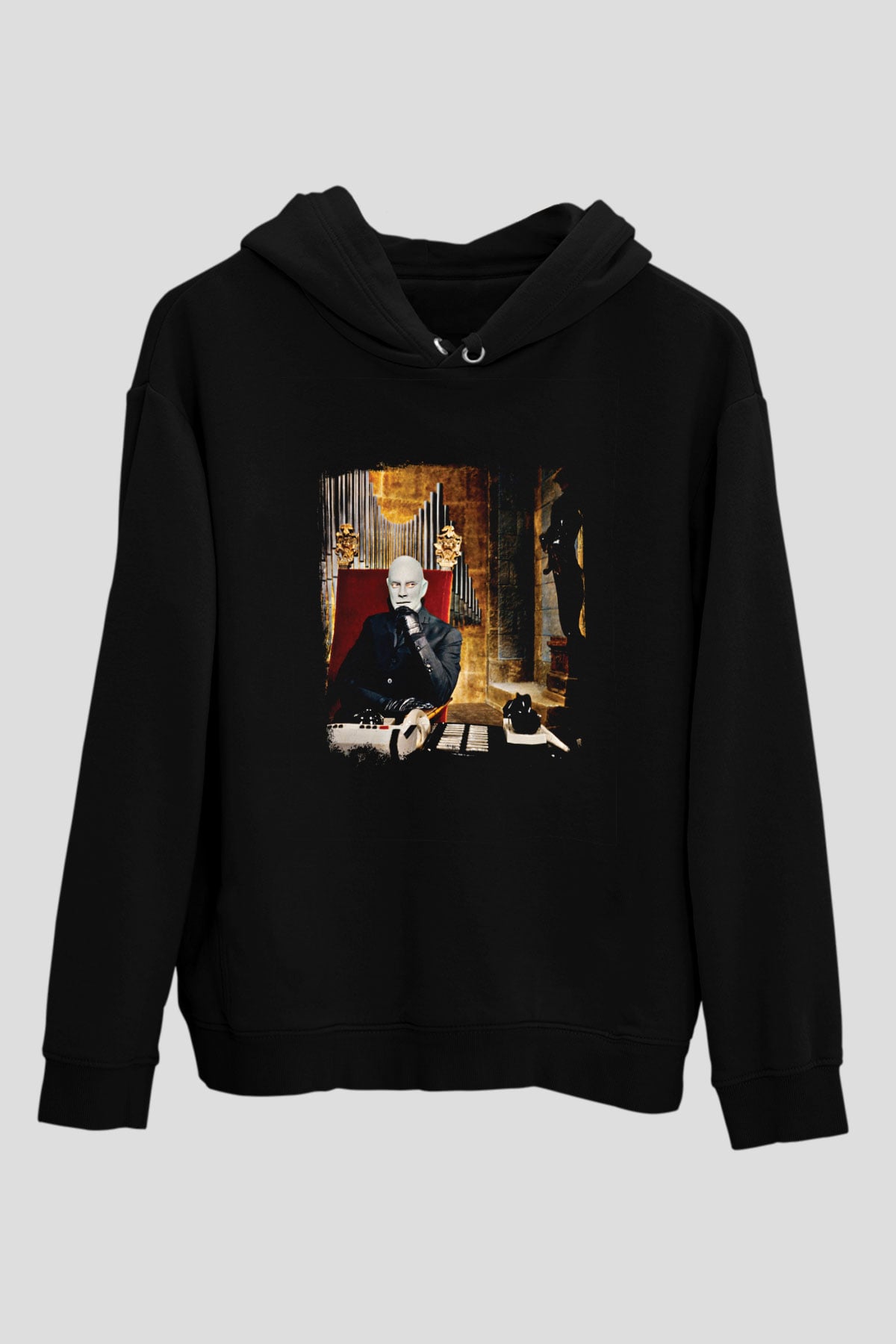 Fantomas Baskılı Unisex Siyah Hoodie