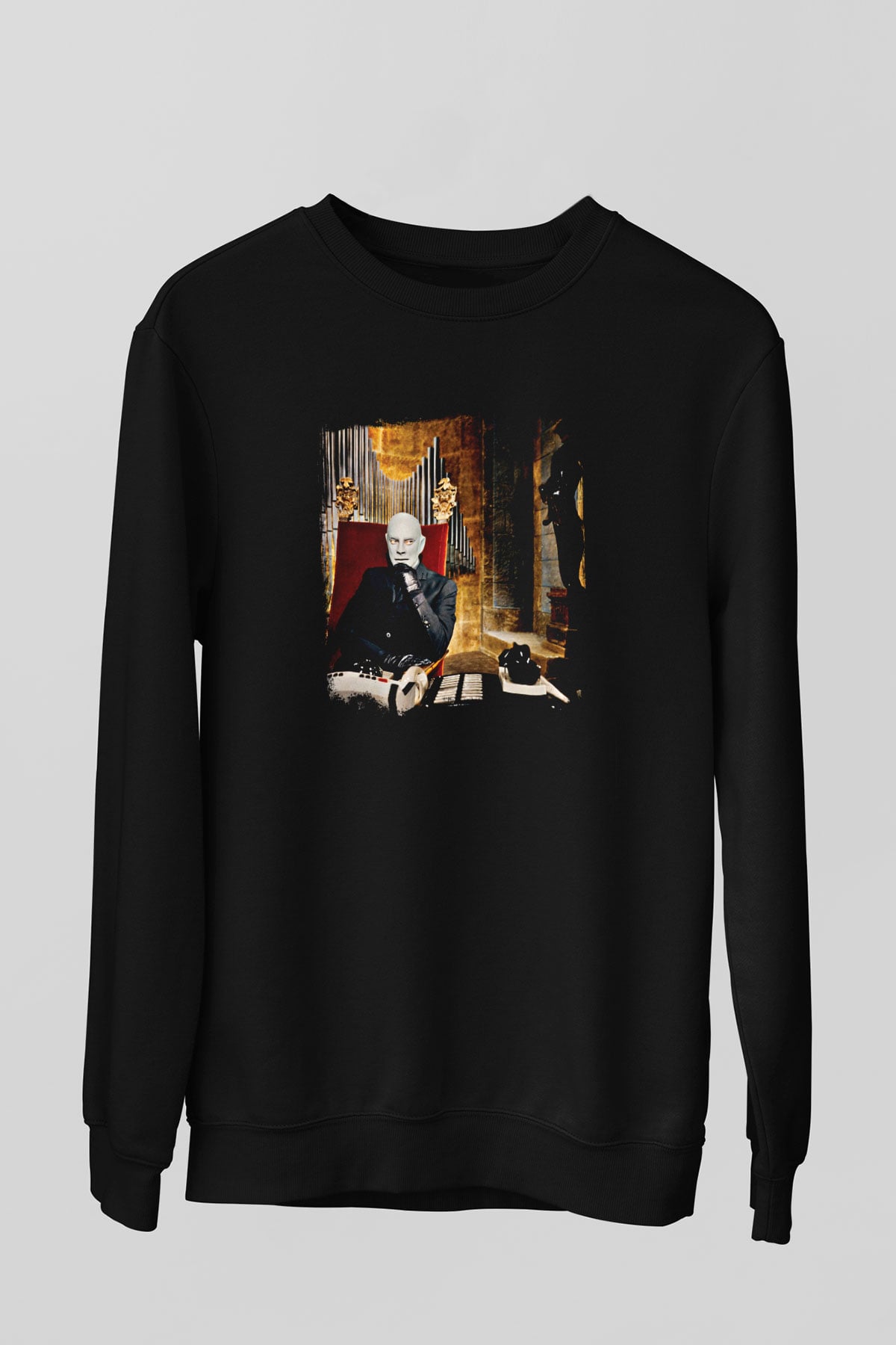 Fantomas Baskılı Unisex Siyah Sweatshirt