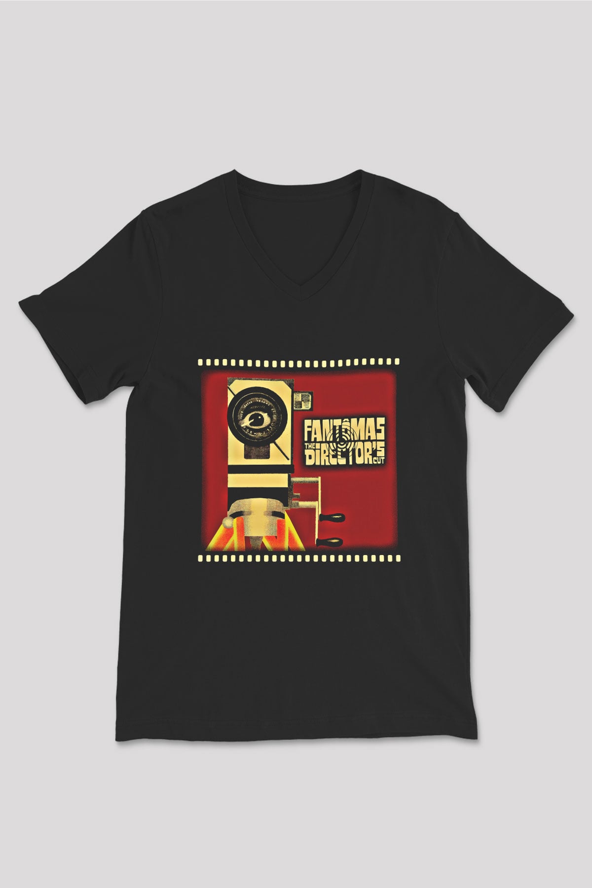 Fantomas Baskılı Unisex Siyah V Yaka Tişört