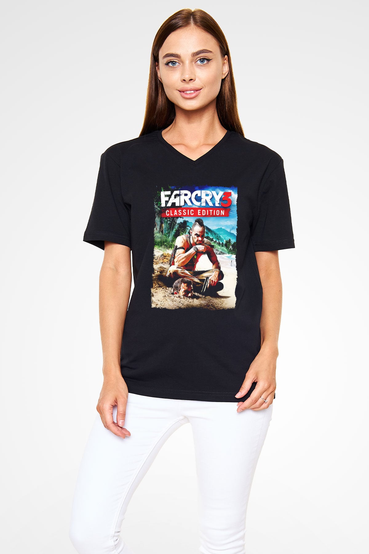 Far Cry Siyah Unisex V Yaka Tişört
