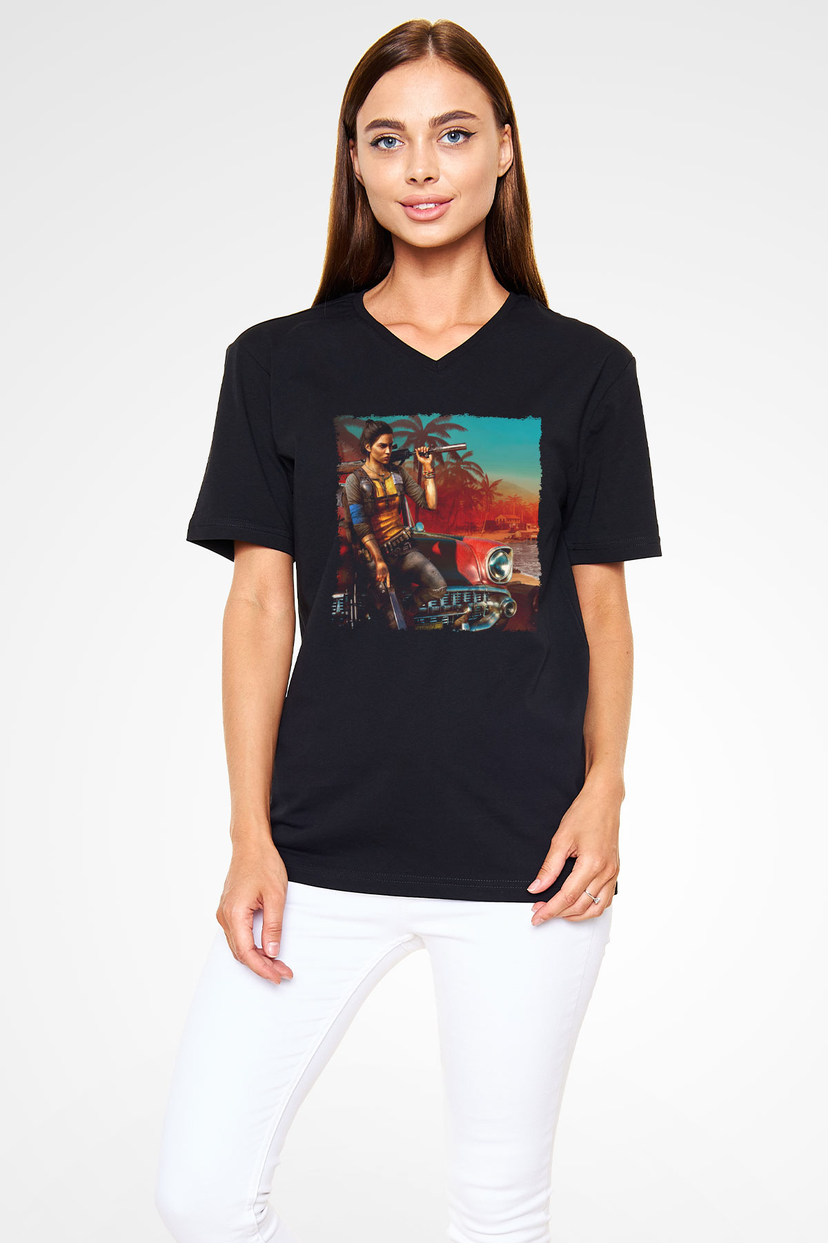 Far Cry Siyah Unisex V Yaka Tişört
