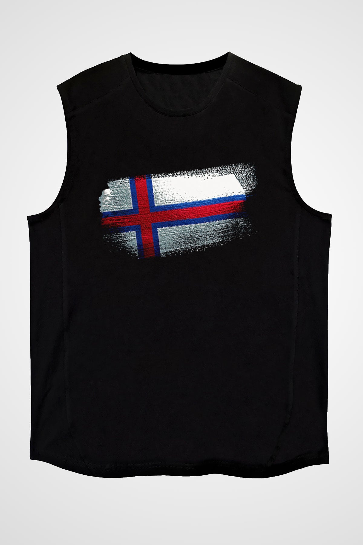 Faroe Adaları - Faroe İslands Bayrağı Baskılı Unisex Siyah Kolsuz Tişört